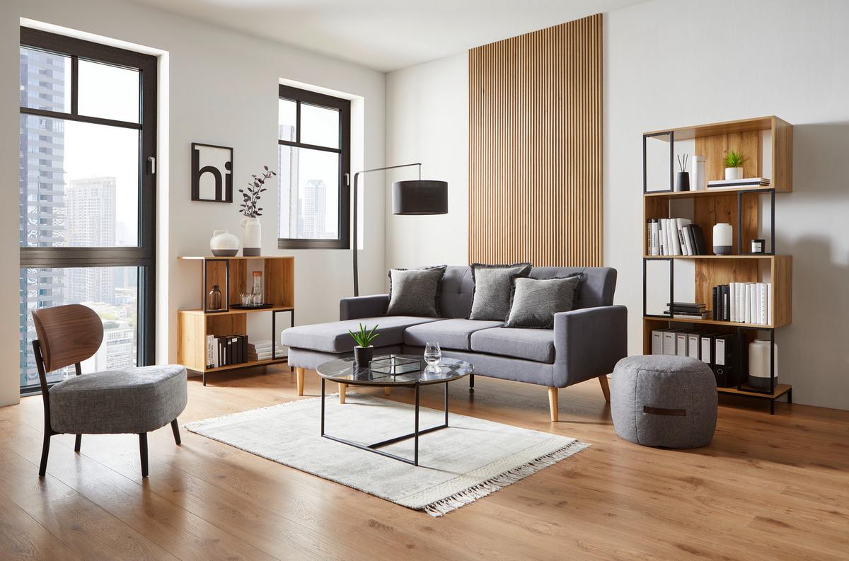 Stoječ Regal Geny, Črna, Barva Hrasta - črna/barve hrasta, Moderno, kovina (80/178/40cm) - Bessagi Home
