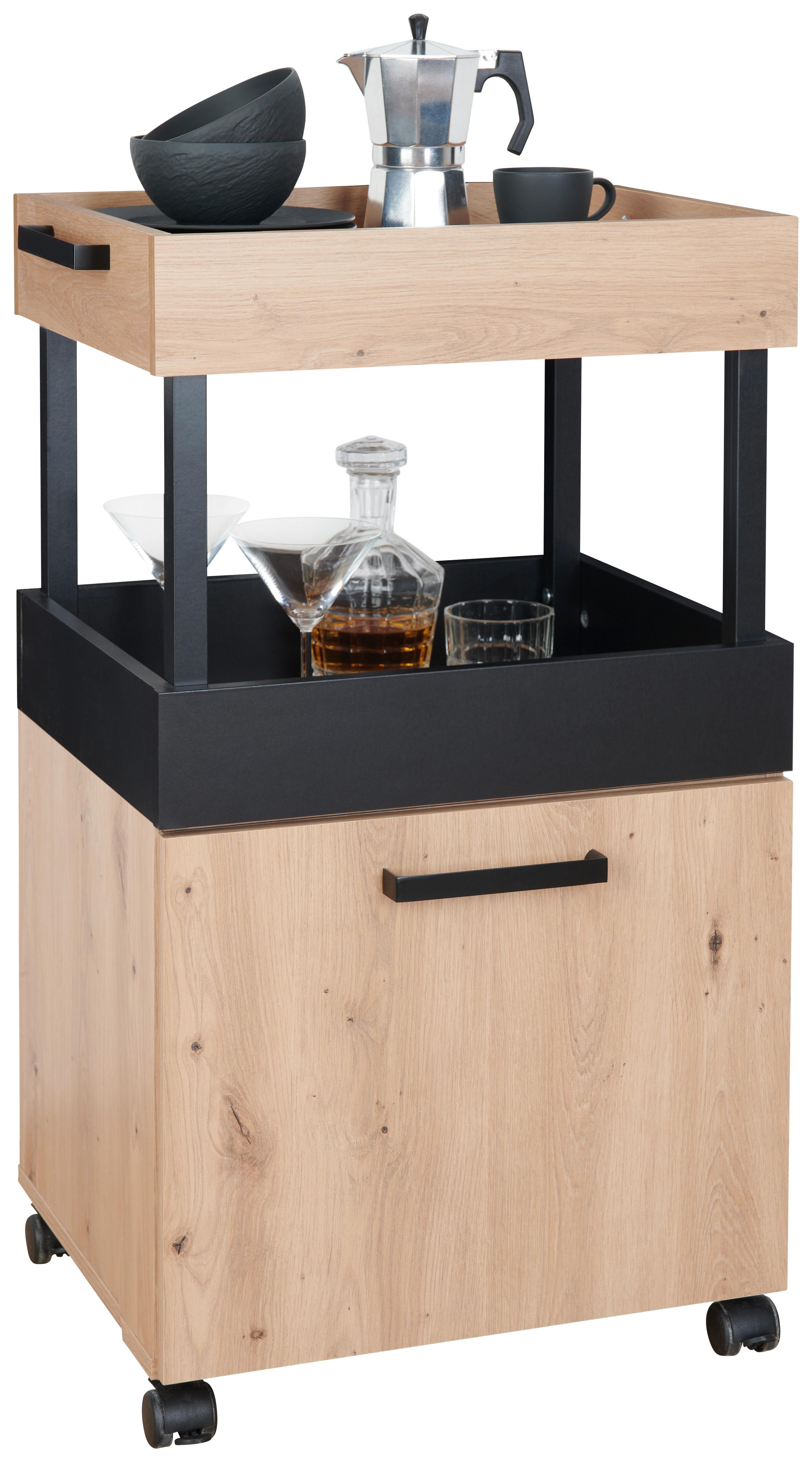 Servirni Voziček Home Bar, Barva Hrasta, Črna - črna/barve hrasta, Moderno, kovina/leseni material (50/88/41cm)
