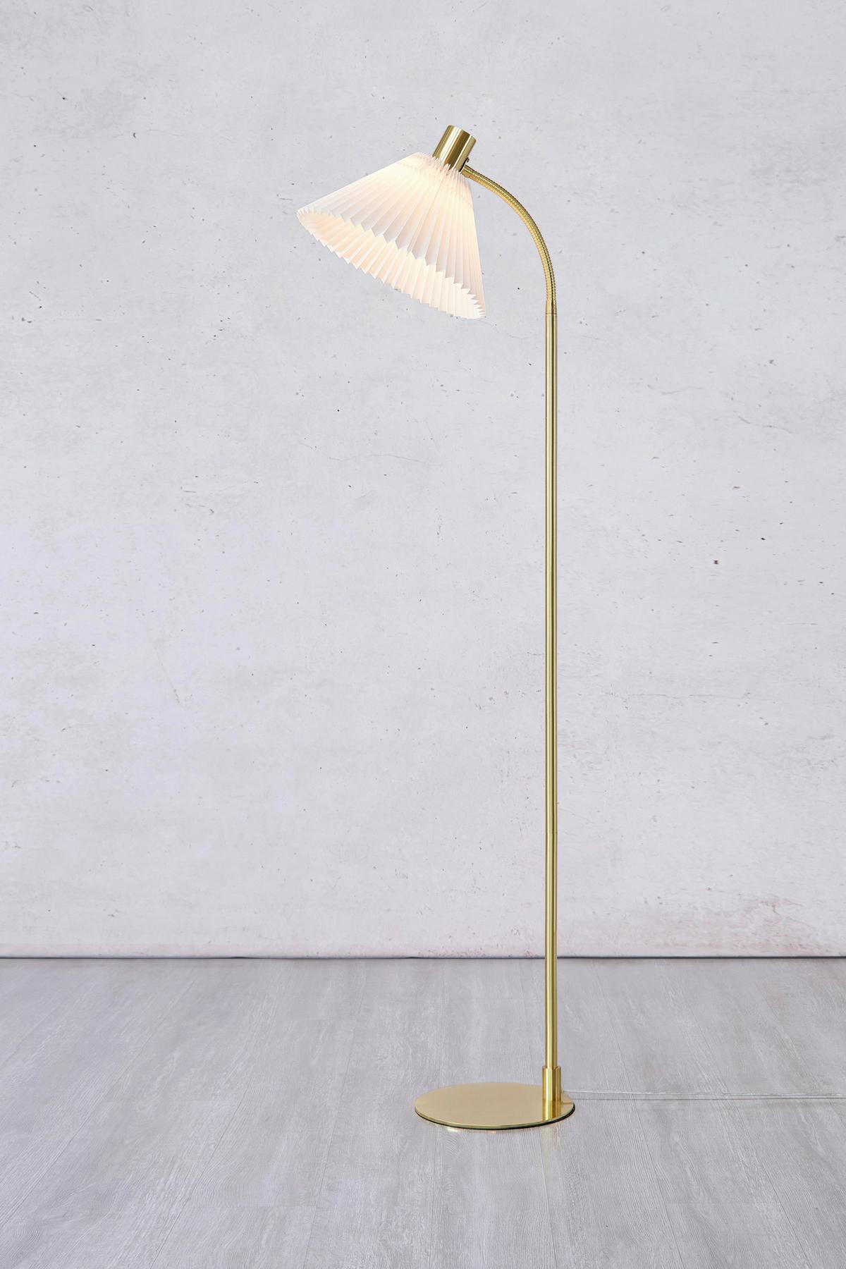 Stehleuchte Mira max. 40 Watt - Goldfarben/Weiß, Basics, Textil/Metall (32/44,5/145cm) - Markslöjd