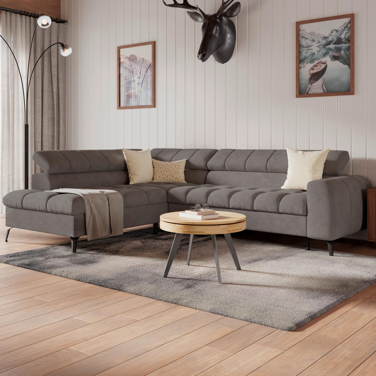 Kutna Garnitura Volf - boje grafita/tamno siva, Trend, tekstil/metal (203/261cm)