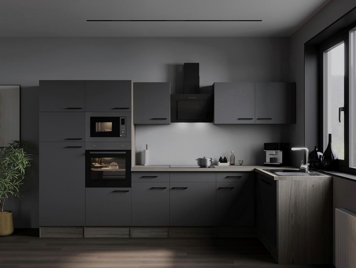 Kotna Kuhinja Z Aparati Oliver, 340x172cm - črna/siva, Design, kovina/leseni material (340/172cm) - Respekta