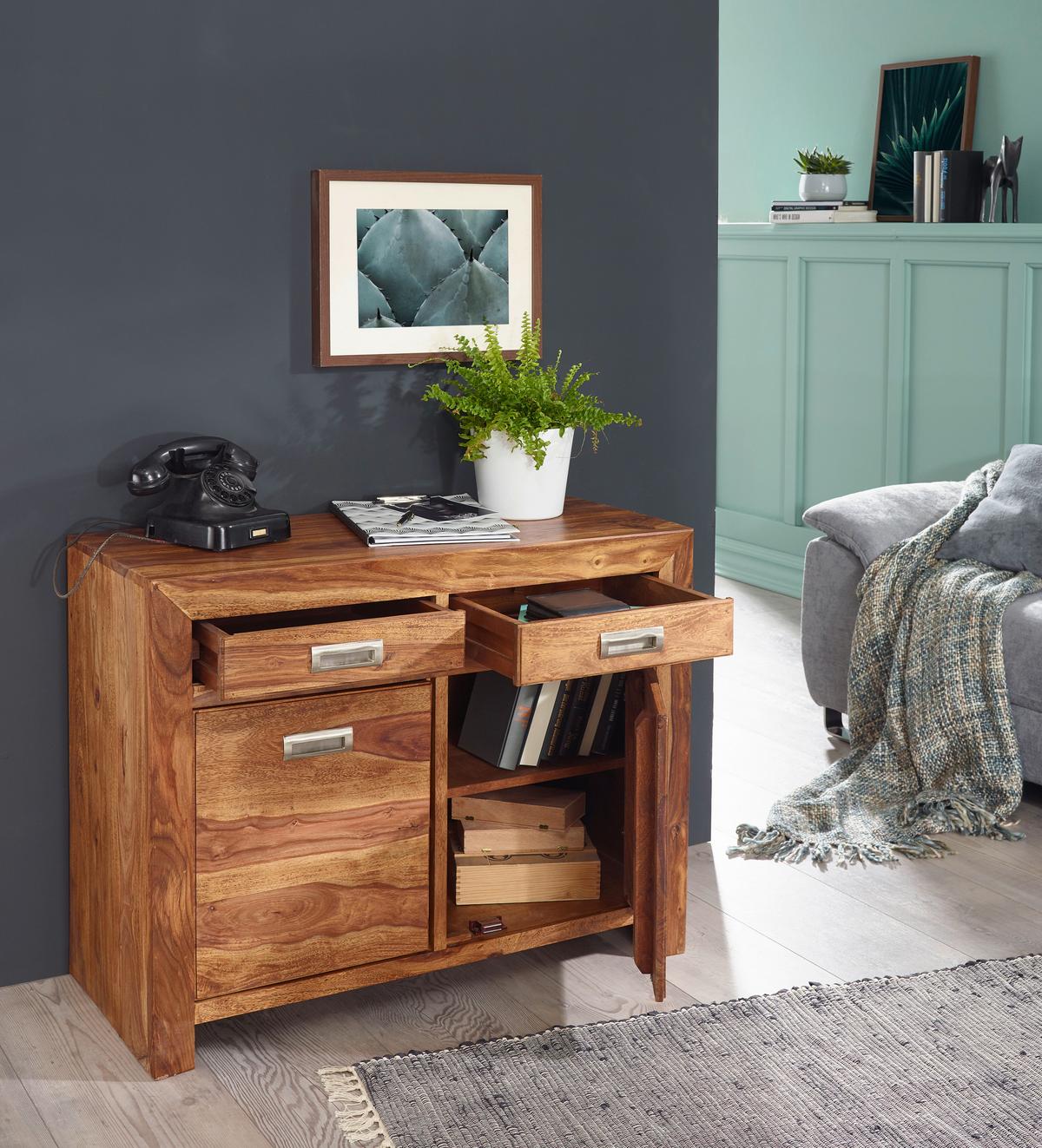 Komoda Mumbai, Pravi Les - srebrne barve/barve indijskega rožnega lesa, Design, kovina/les (90/70/40cm) - MID.YOU