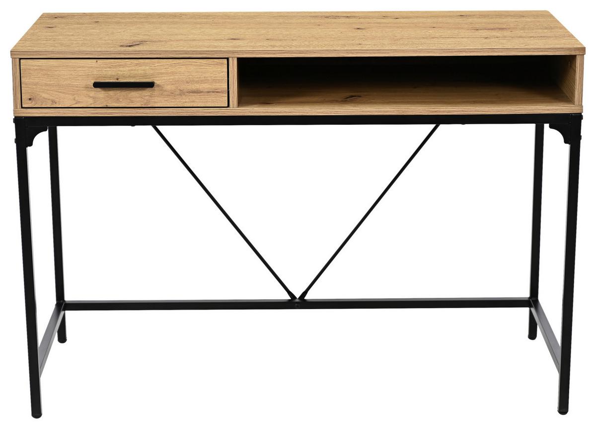 Masă de scris ERICH 2 - stejar Artisan/negru, Modern, metal/material pe bază de lemn (110/75/46cm) - Modern Living