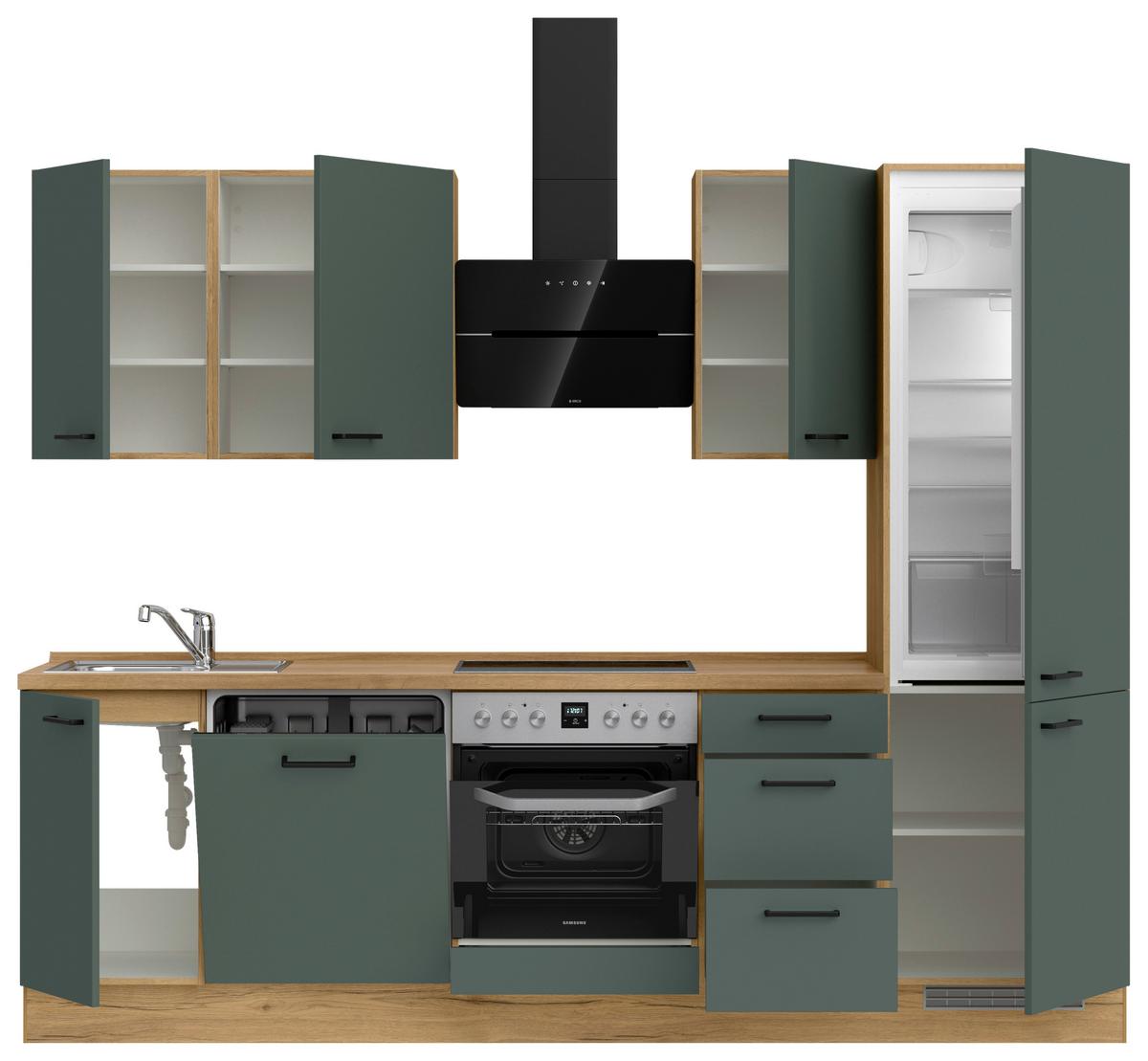Küchenblock Easytouch High m. Geräten Dunkelgrün - Dunkelgrün/Eichefarben, MODERN, Holzwerkstoff/Metall (270cm) - Nobilia