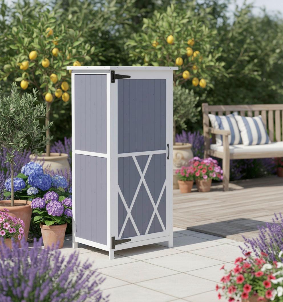 Szerszámoskamra Nella - fehér/szürke, Modern, fa (69,5/52/142,5cm) - Bessagi Garden