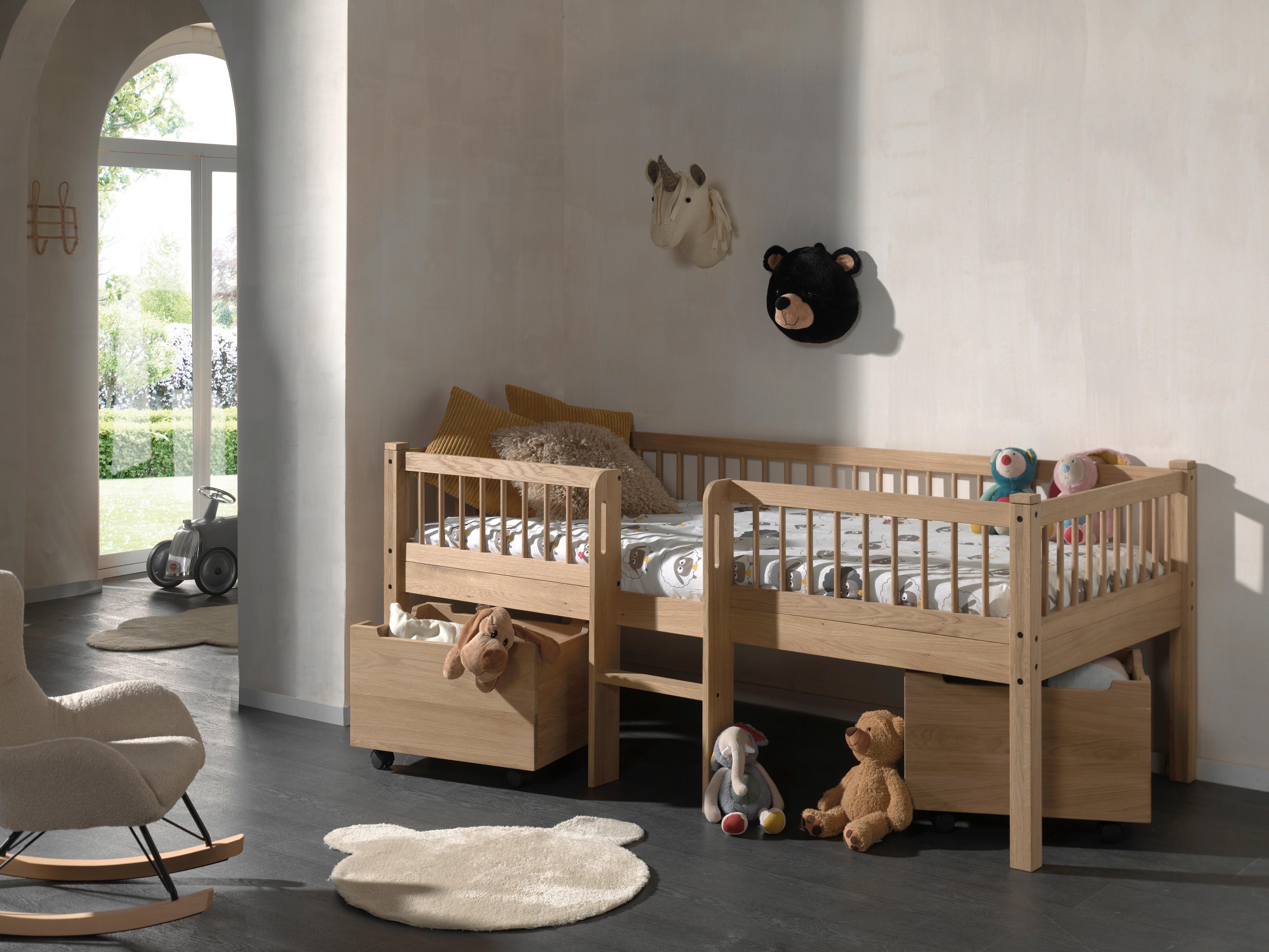 Spielbett FORREST Eichefarben ca.90x200cm Echtholz, Bettlade - Eichefarben/Naturfarben, MODERN, Holz (90/200cm) - Vipack