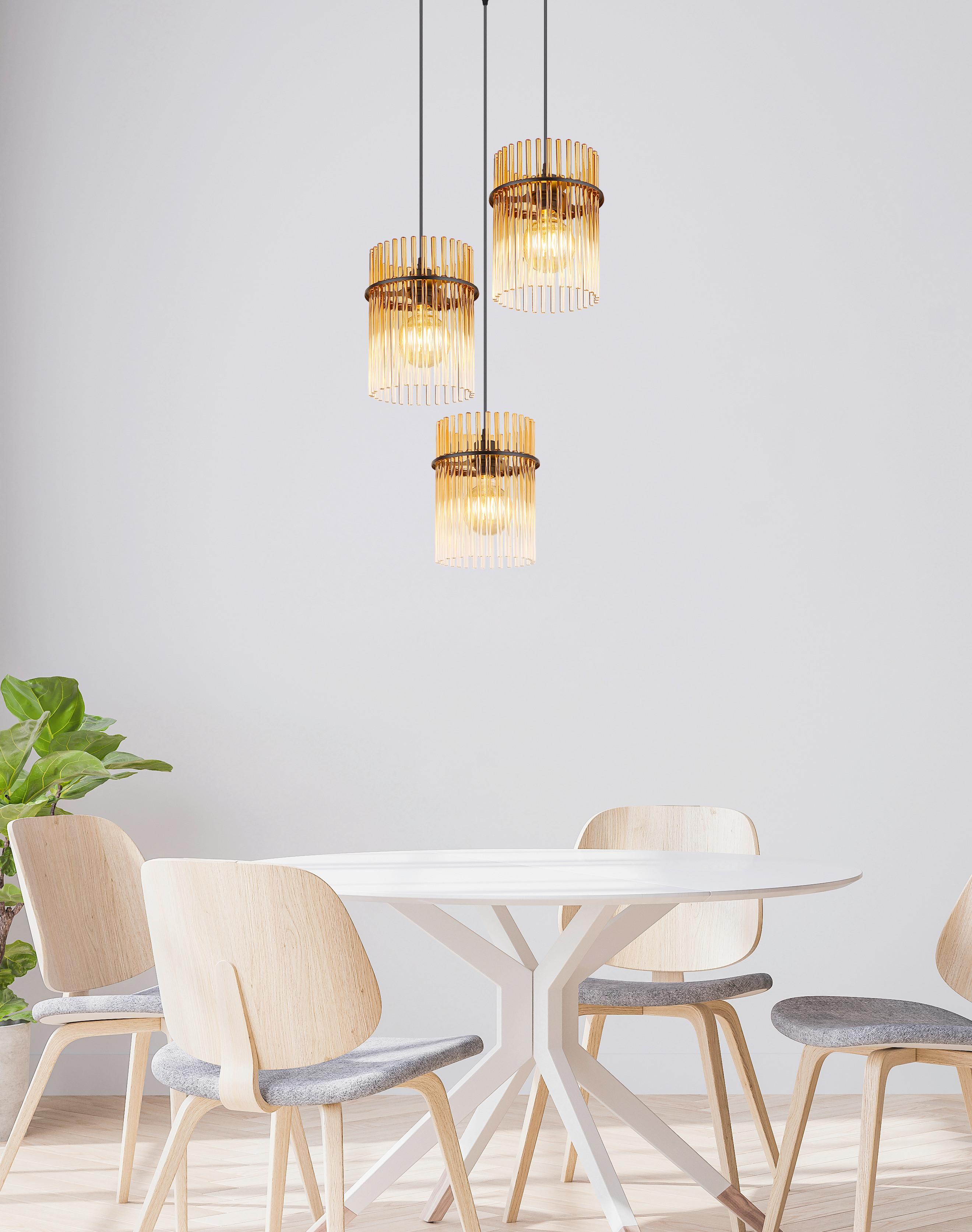 HÄNGELEUCHTE 15698-3HRA GORLEY - Klar/Bernsteinfarben, Basics, Glas/Kunststoff (47/140cm) - Globo