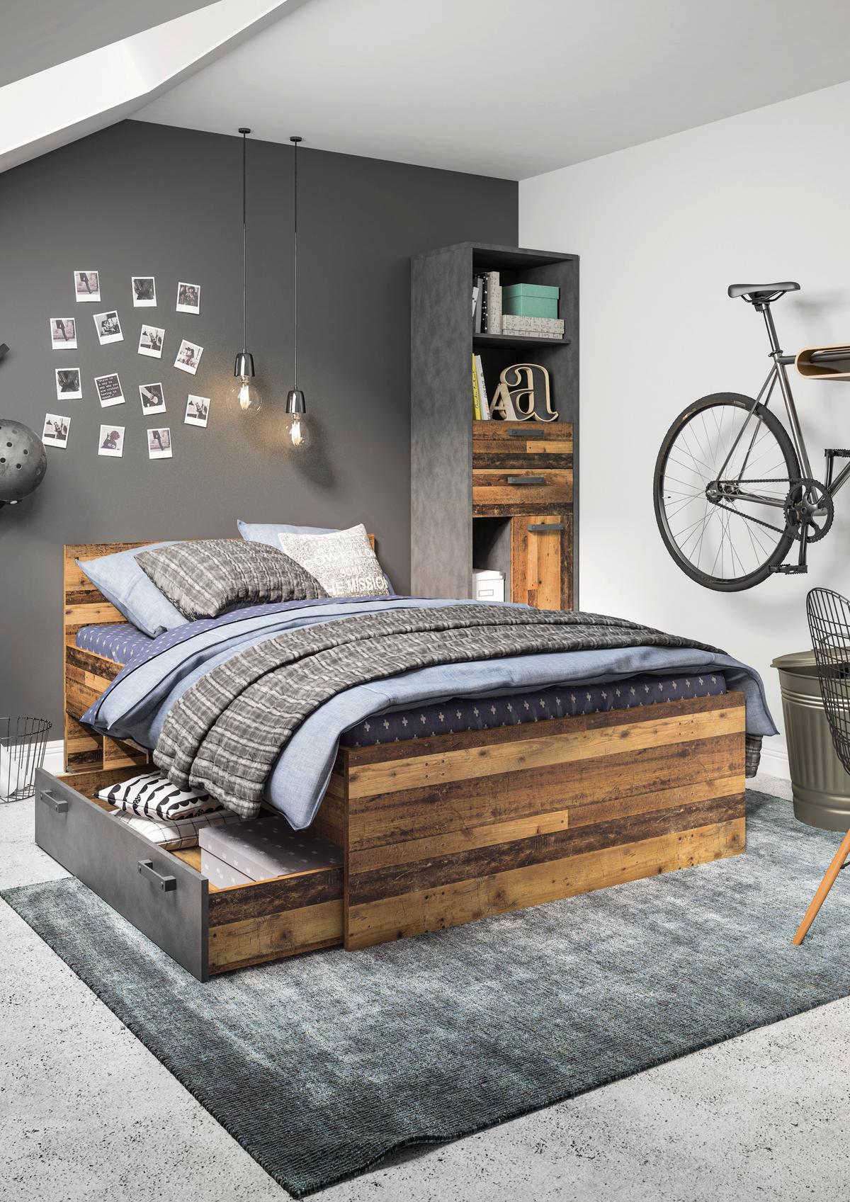 Krevet Nubi - tamno siva/boje starog hrasta, Moderno, drvni materijal/plastika (120/200cm) - Modern Living