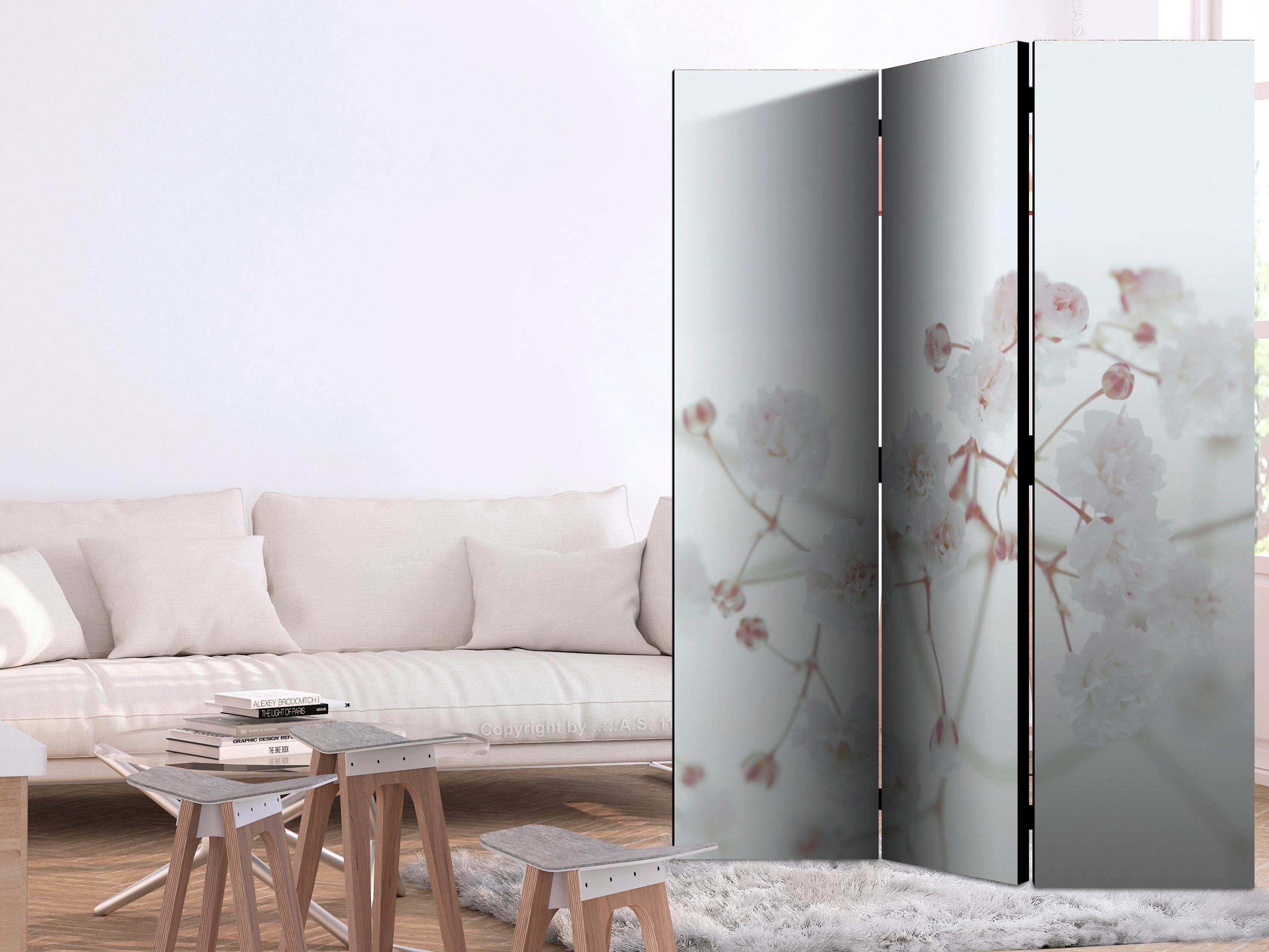 Paravan White Flower, 3-Delni, Akustičen - bela/bež, Basics, umetna masa/tekstil (135/172/3cm) - artgeist