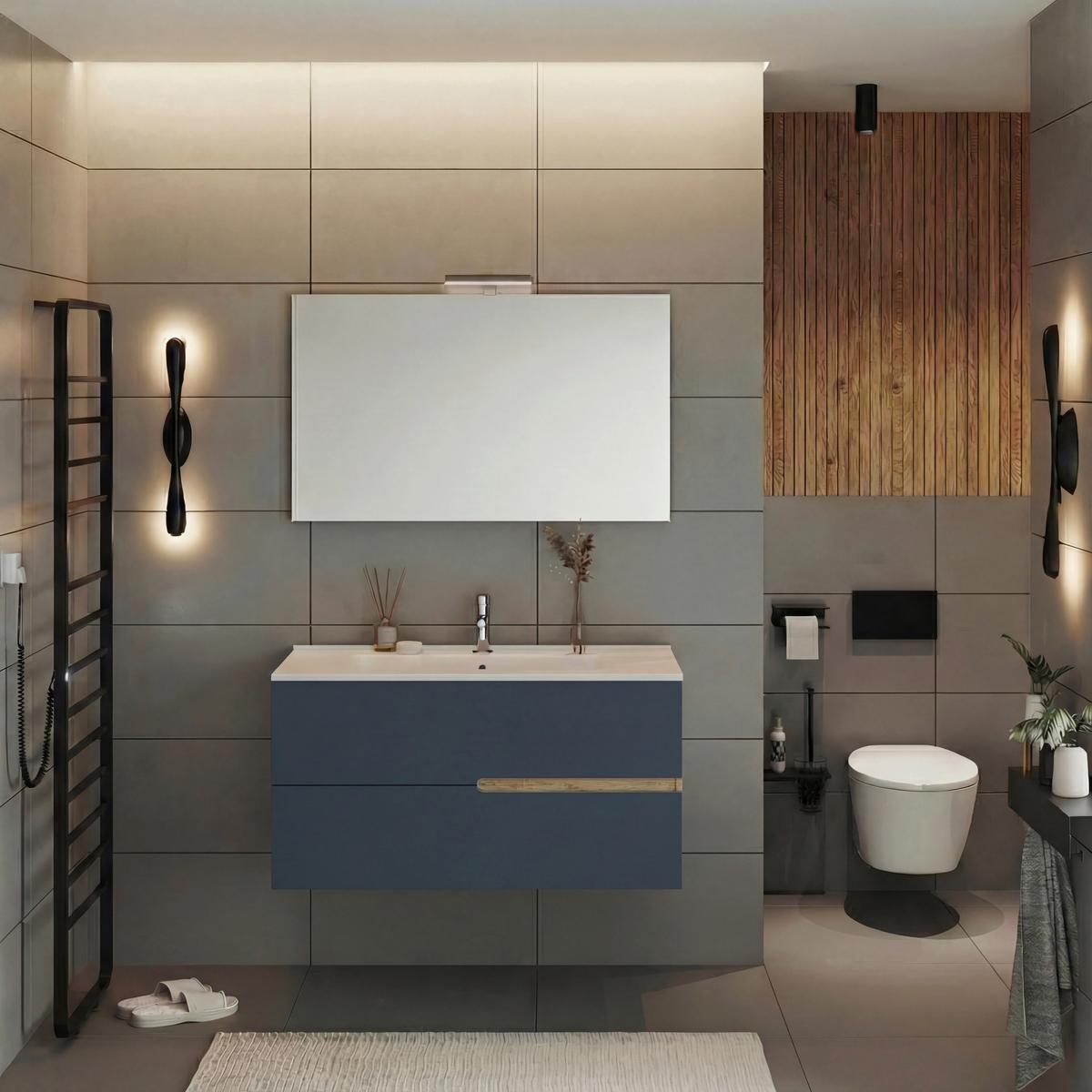 Bază pentru lavoar Eva - stejar sălbatic/albastru, Modern, material pe bază de lemn (100/51/46cm)