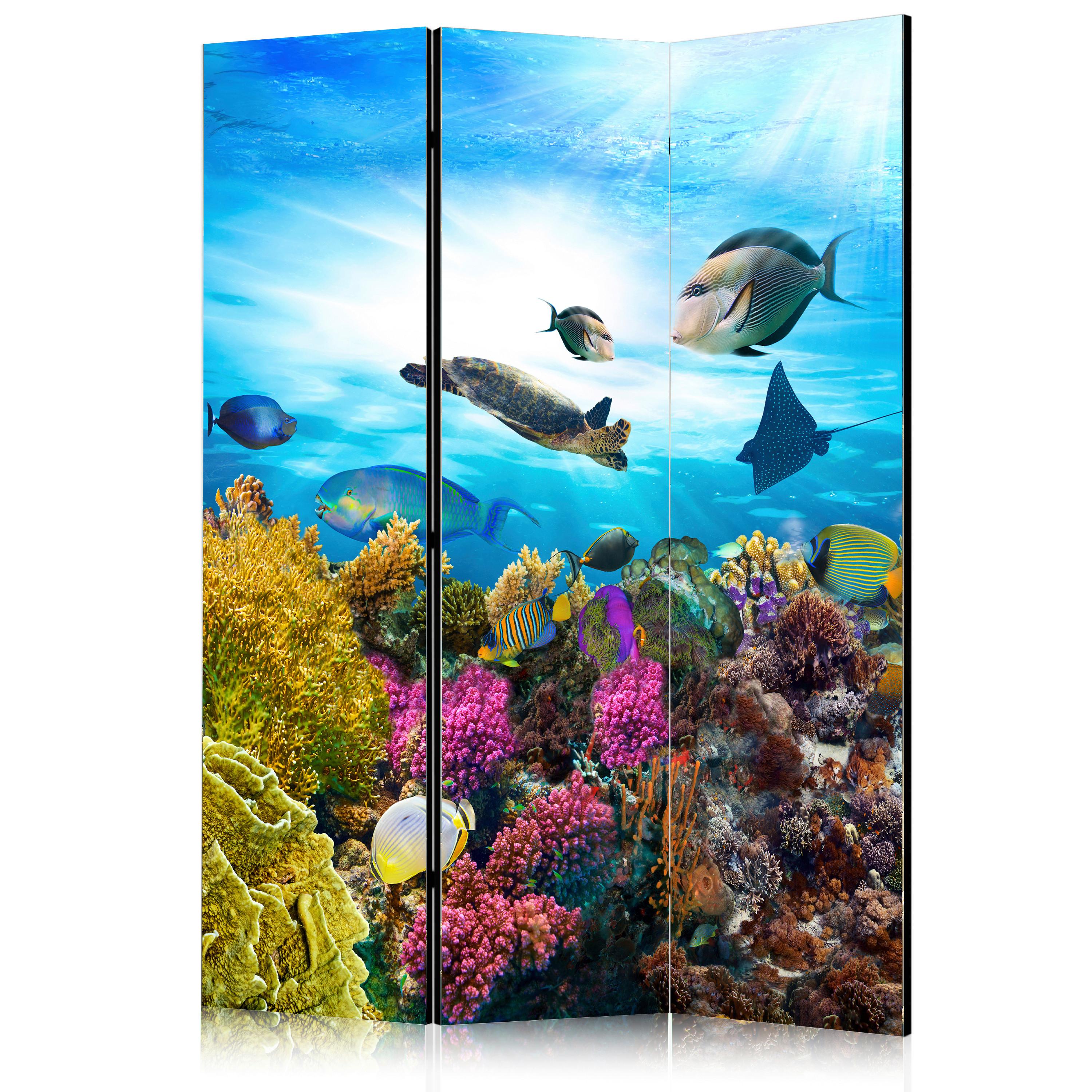 Paravan Coral Reef, 3-Delni, Dvostranski - večbarvno, Basics, tekstil/les (135/172/3cm) - artgeist