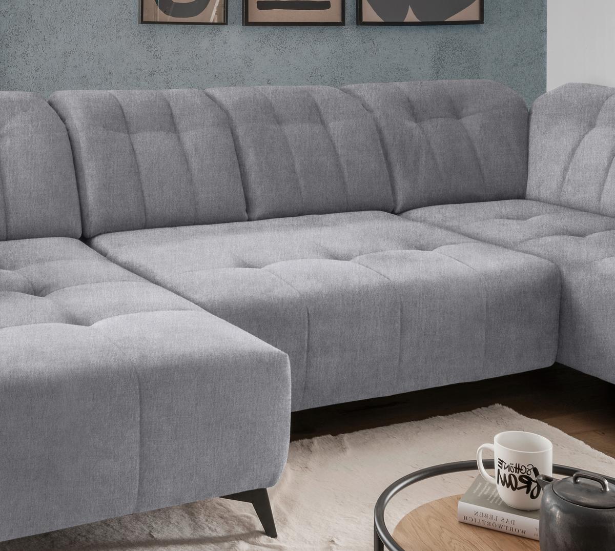 WOHNLANDSCHAFT SANO - Hellgrau/Schwarz, MODERN, Textil/Metall (180/337/200cm) - Livetastic
