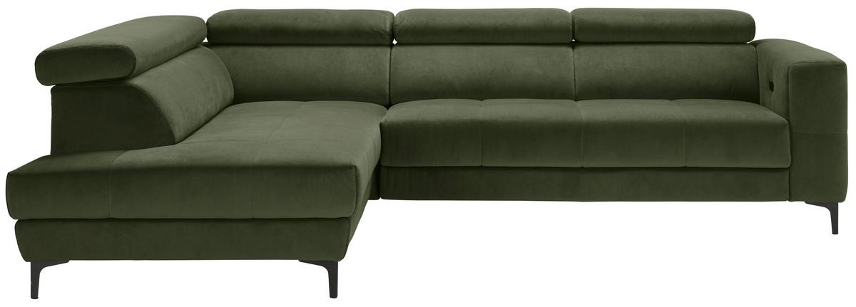 Ecksofa Emma links Olivgrün - Schwarz/Olivgrün, MODERN, Textil (210/47/301cm) - Premium Living