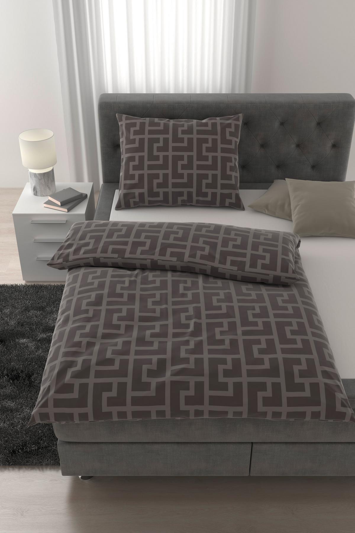 Bettwäsche Mäander Graubraun ca. 140x200cm - Graubraun, ROMANTIK / LANDHAUS, Textil (140/200cm) - Mömax