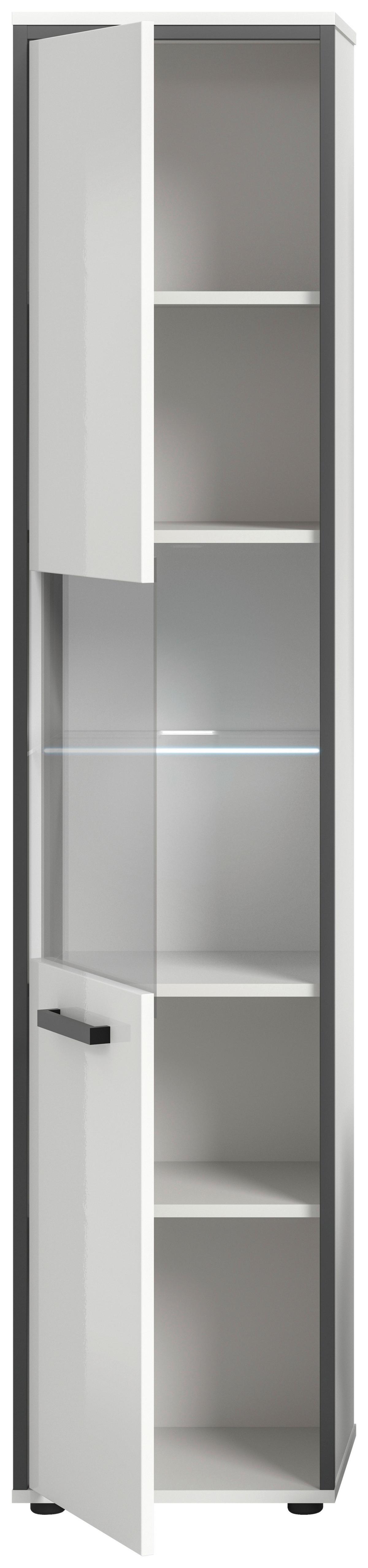 Hochschrank Kojak Weiß/Anthrazit m. LED - Weiß Hochglanz/Schwarz, MODERN, Holzwerkstoff/Kunststoff (40/188/34cm) - MID.YOU