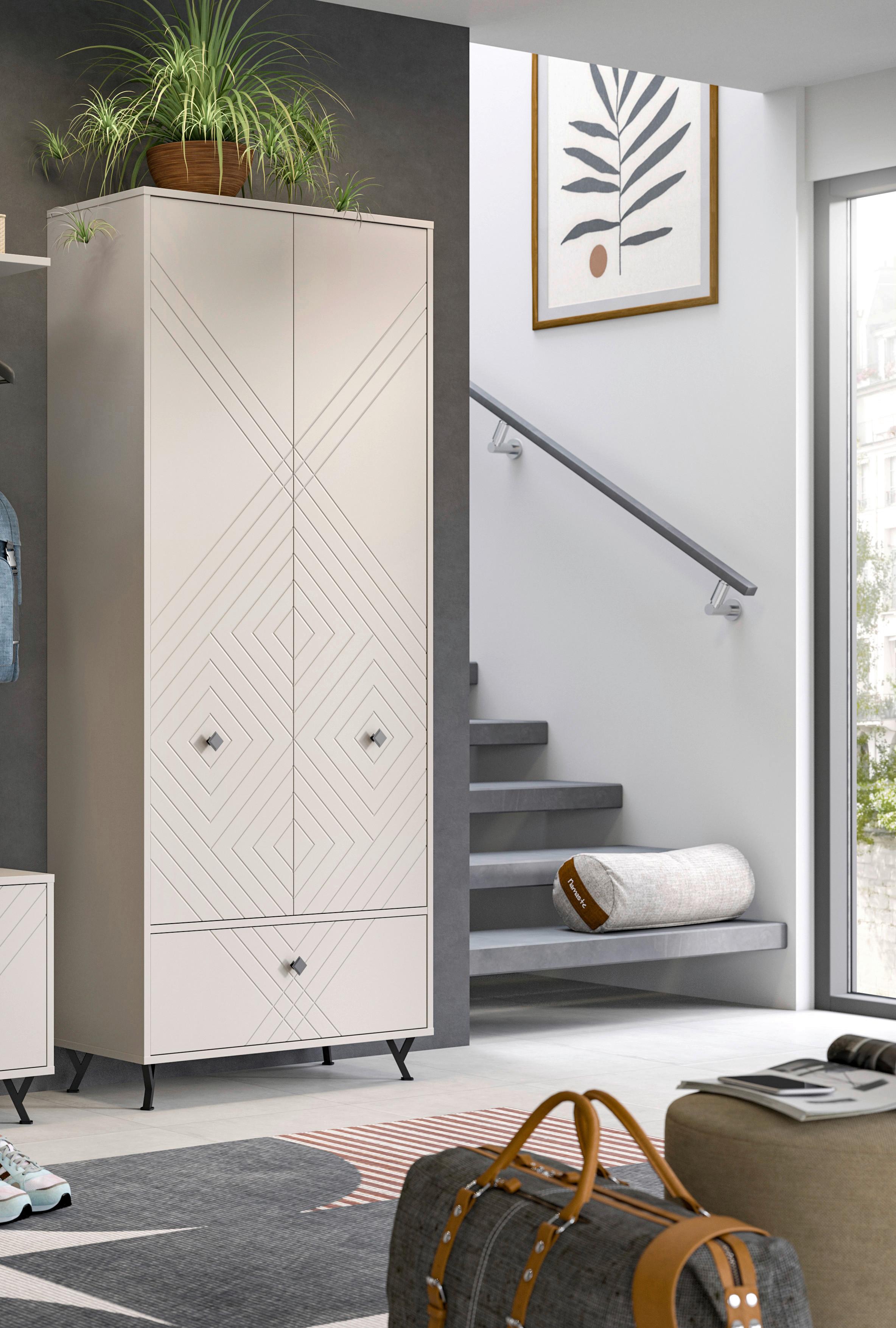 Garderobenschrank Notes ca. 80x195x35 cm Sandbeige - Design, Holzwerkstoff/Metall (80/195/35cm) - MID.YOU