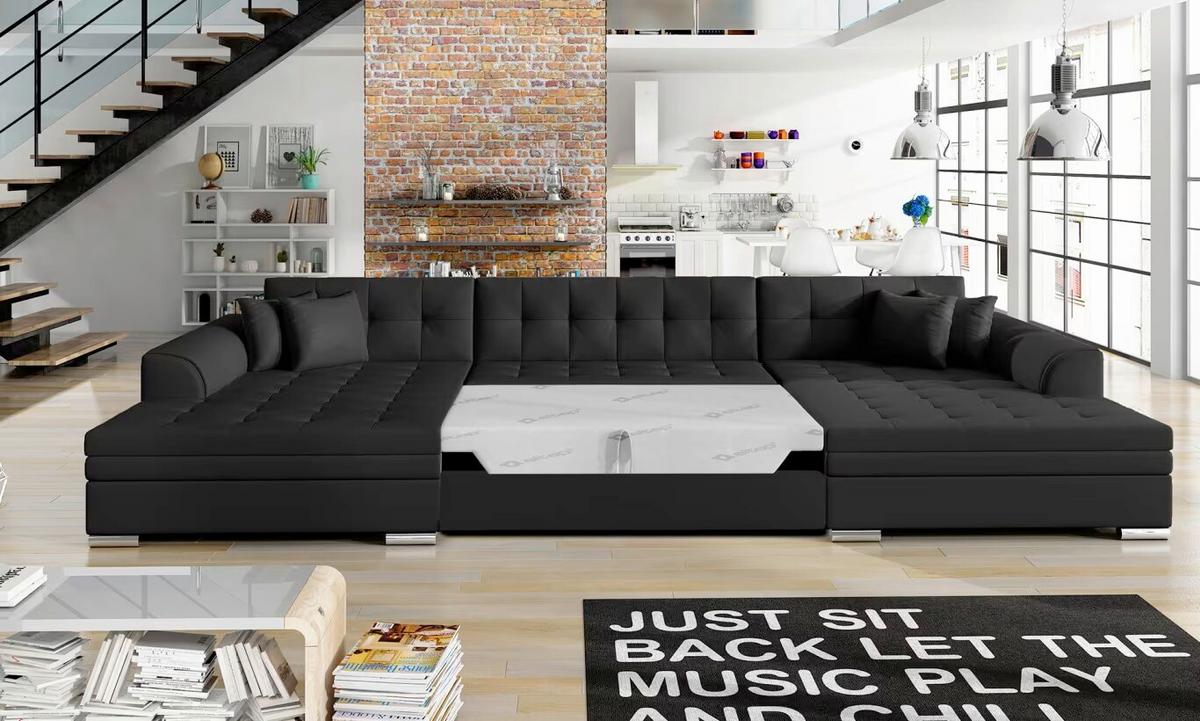 DUŻY NAROŻNIK VENTO - czarny/kolor chromowy, Design, tworzywo sztuczne/tkanina (165/359/165cm) - MID.YOU