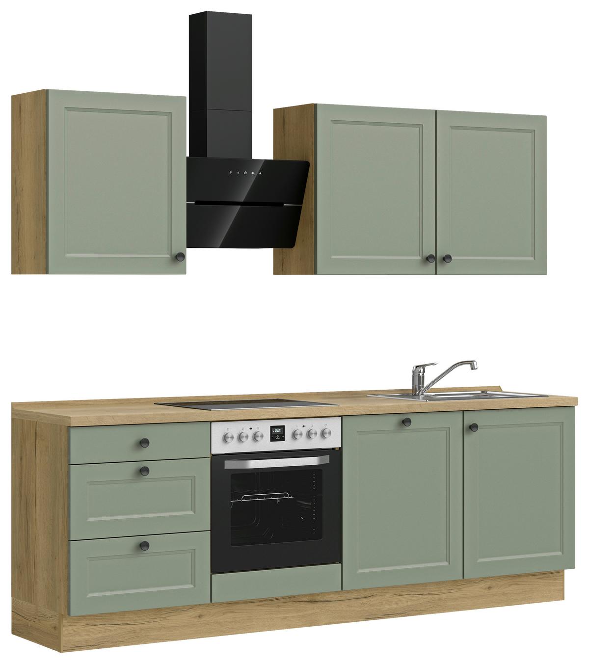 Küchenblock Cascada High m. Geräten Schilfgrün - Schilfgrün/Eichefarben, MODERN, Holzwerkstoff/Metall (240cm) - Nobilia
