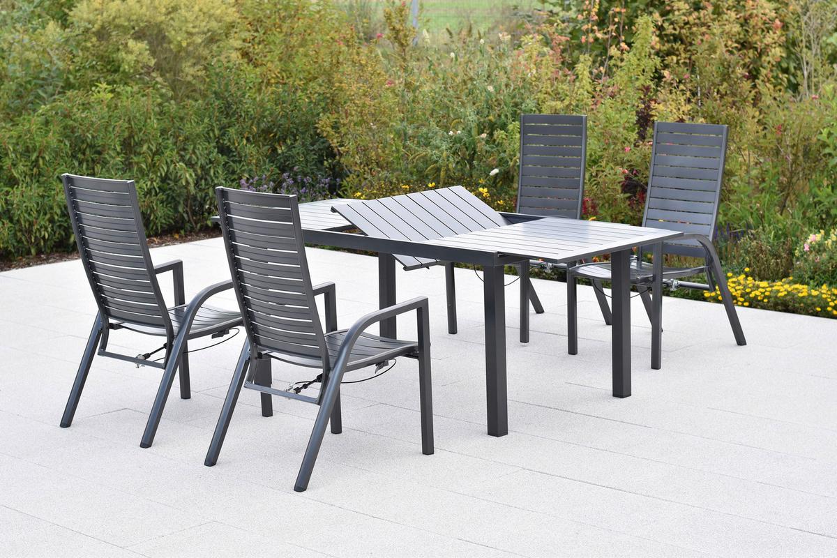 Gartentischgruppe Siros 5-tlg. Graphitfarben - Graphitfarben, KONVENTIONELL, Textil/Metall - Gardenson
