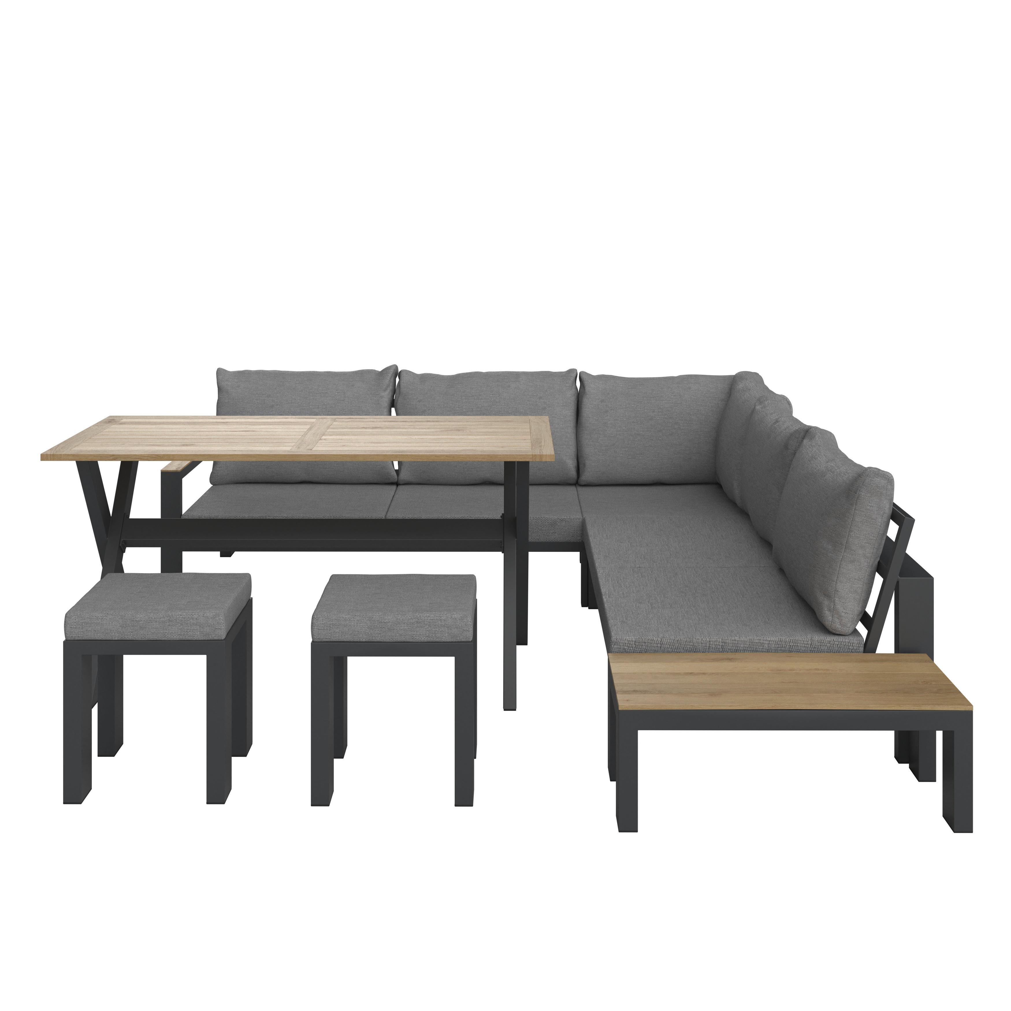 Lounge Garnitura Melina, Siva, 7-Delno - temno siva/naravne barve, Moderno, kovina/tekstil (190/79/84cm) - Bessagi Garden