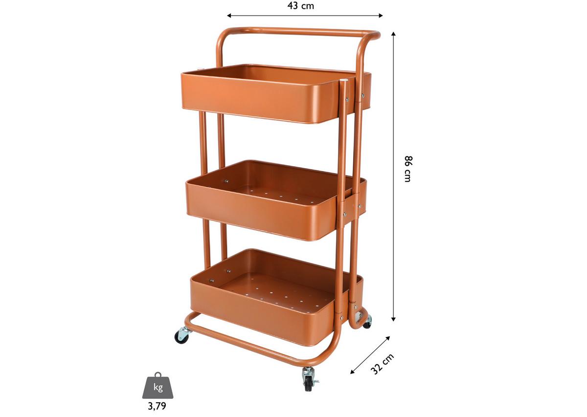 Servirni Voziček Danao, Barva Bakra - barve bakra, Basics, kovina (43/32/86cm) - Echtwerk