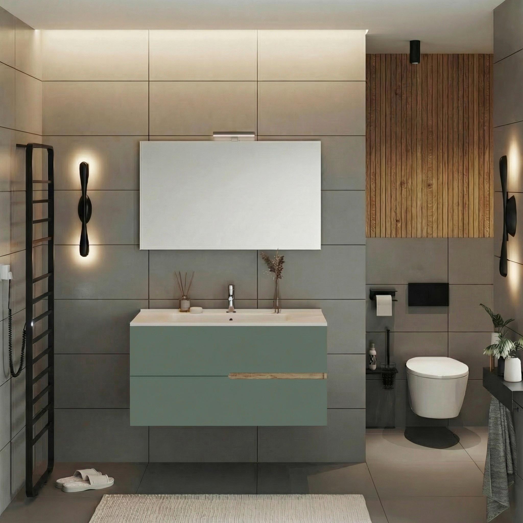 Bază pentru lavoar Eva - verde salvie/stejar sălbatic, Modern, material pe bază de lemn (100/51/46cm)