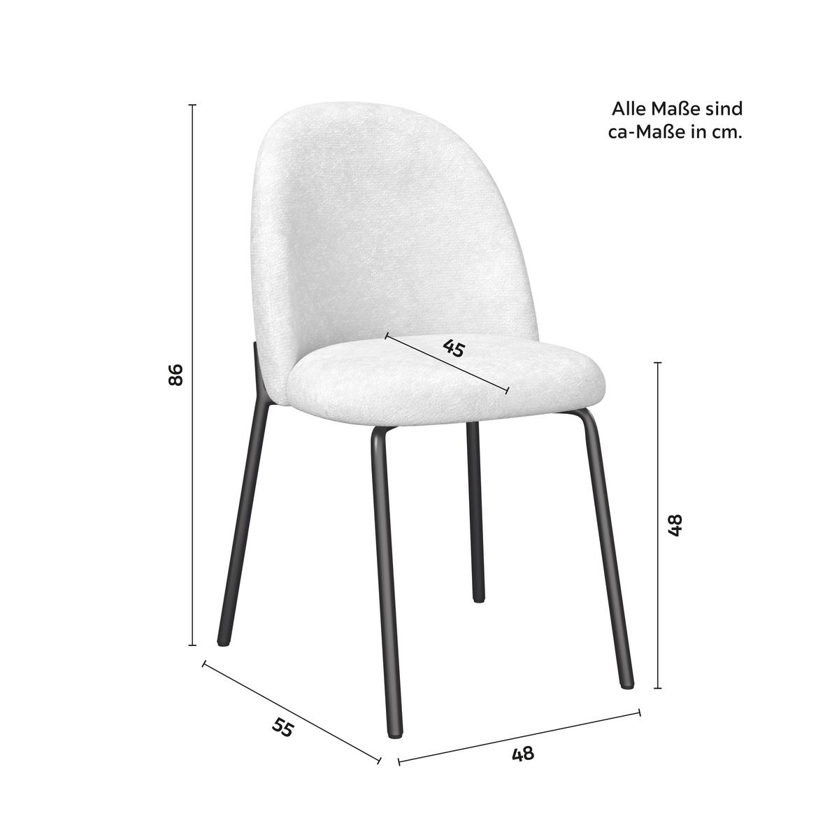 Stuhl Elora Hellgrau Webstoff Gepolstert - Hellgrau/Schwarz, MODERN, Textil/Metall (48/86/55cm) - Bessagi Home