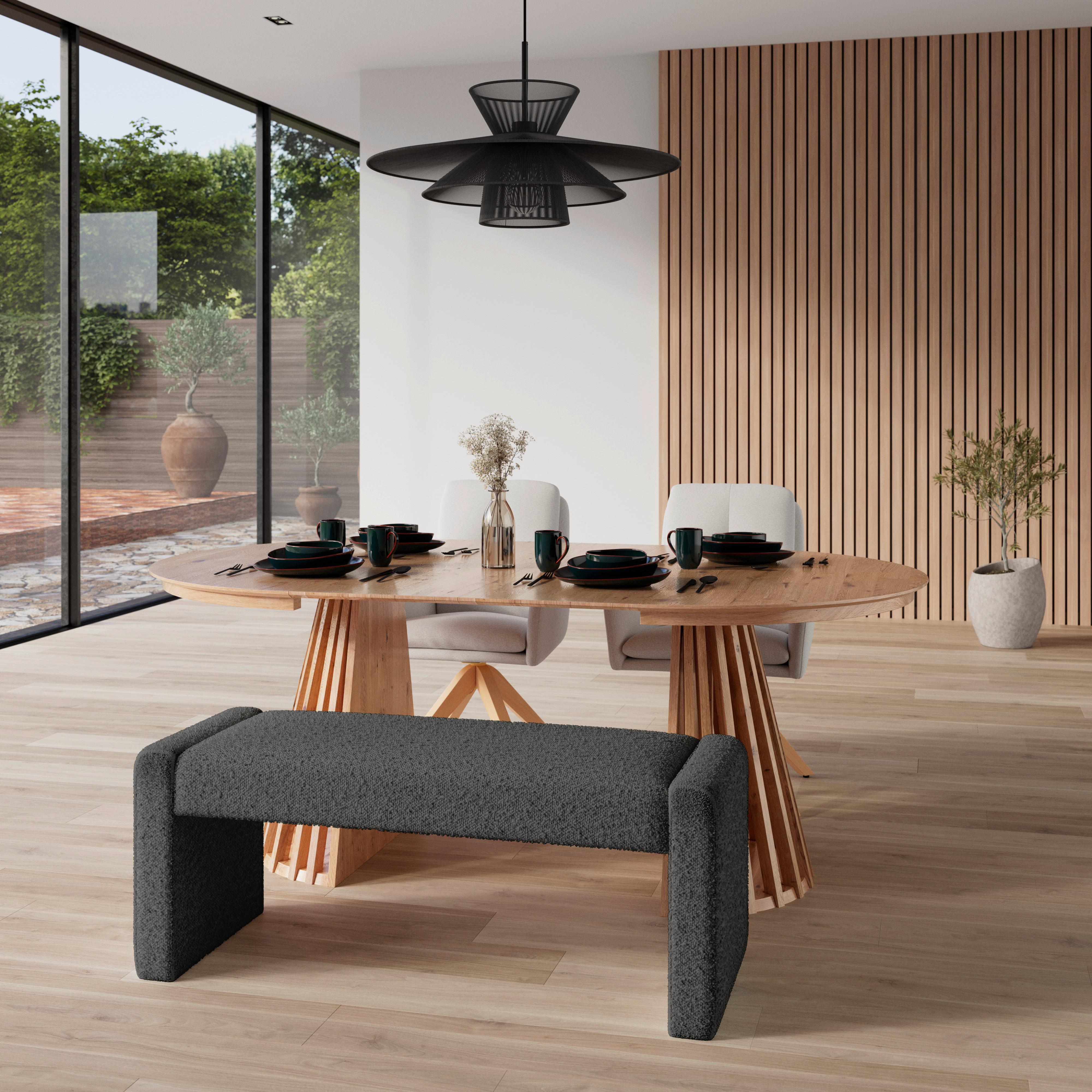 Sitzbank Andrea Grau Bouclé Gepolstert - Grau, MODERN, Holz/Textil (123/50/45cm) - Bessagi Home