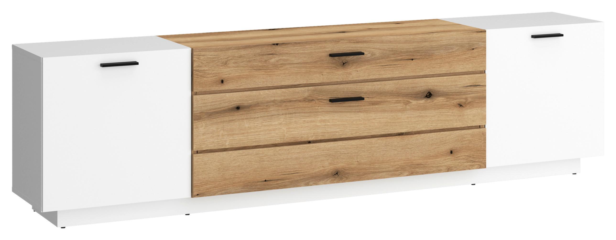 Comodă TV DALANO - alb/culoare lemn stejar, Trend, material pe bază de lemn (201,5/55,5/51,6cm) - Modern Living