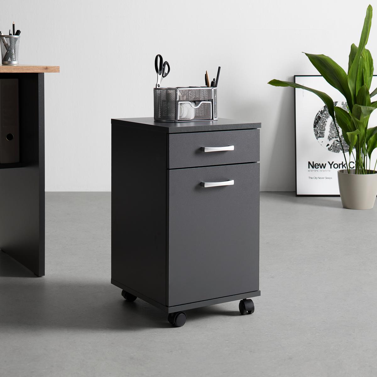 Rollcontainer Caorle in Anthrazit - Chromfarben/Anthrazit, KONVENTIONELL, Holzwerkstoff/Kunststoff (33/59/38cm) - Mömax