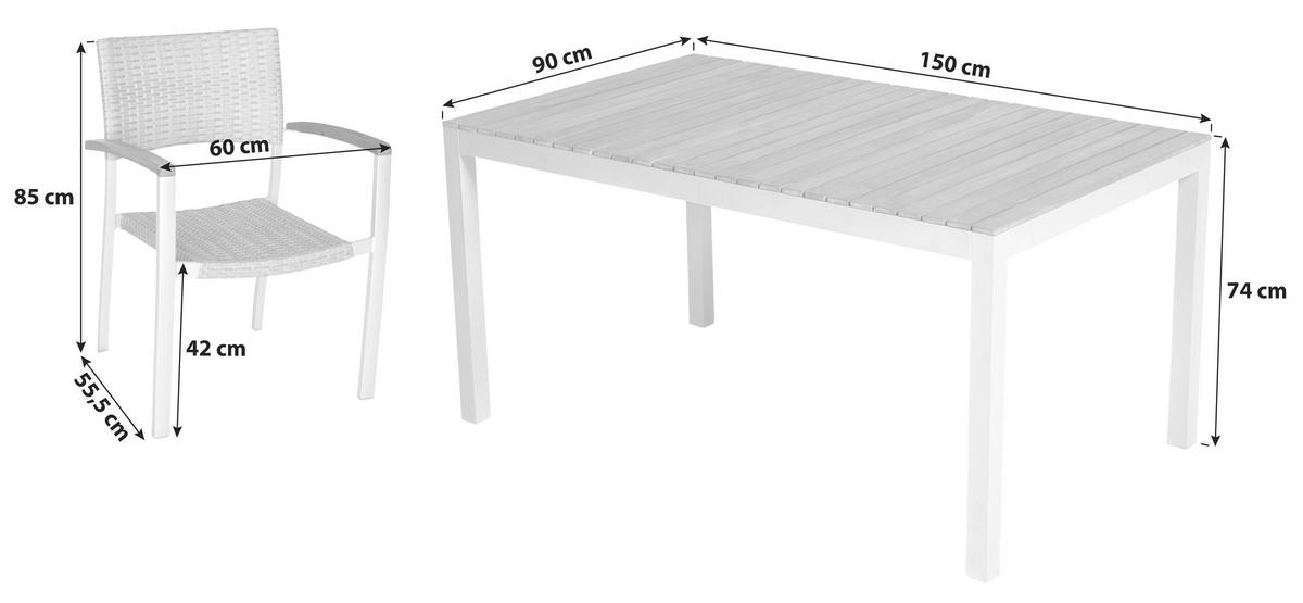 Gartengarnitur 5-tlg. Silano Alu/Holz/Kunststoff - Beige/Silberfarben, ROMANTIK / LANDHAUS, Holz/Kunststoff - Gardenson