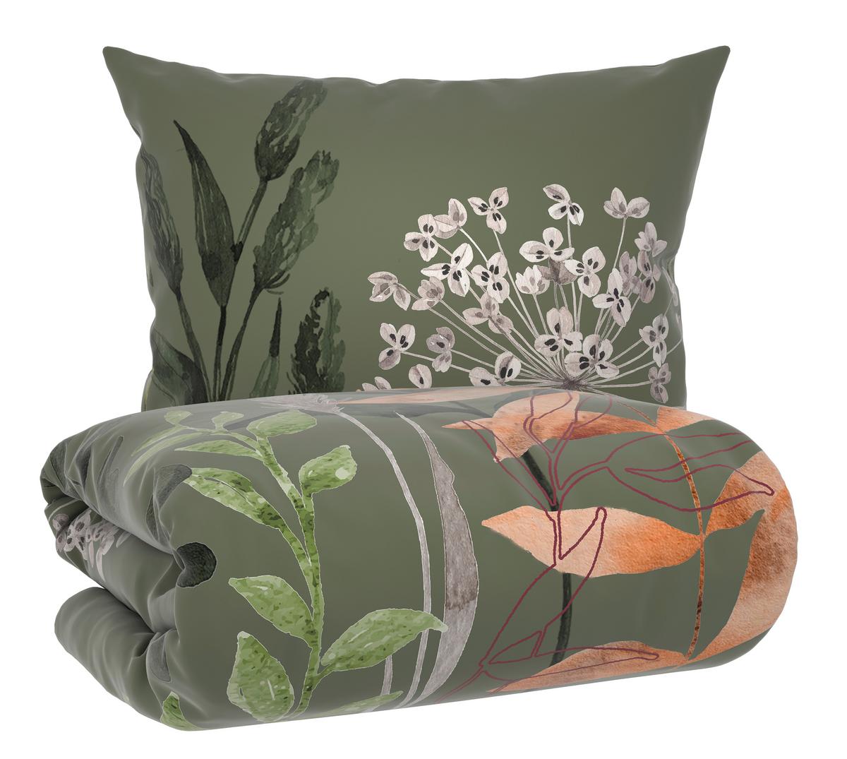 Lenjerie de pat Leavi, cca. 140x200/50x70 cm - verde, Modern, textil (140/200cm) - Mömax