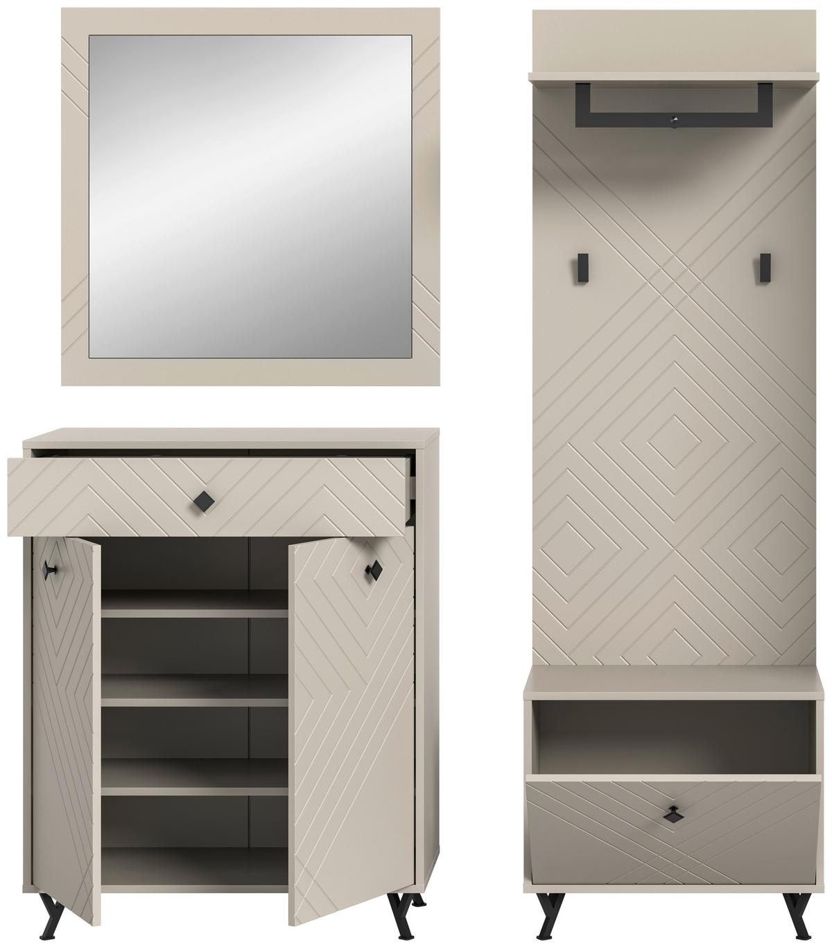 Garderobe Notes 4-teilig ca.195x190x35cm Sandbeige - Design, Holzwerkstoff (195/190/35cm) - MID.YOU