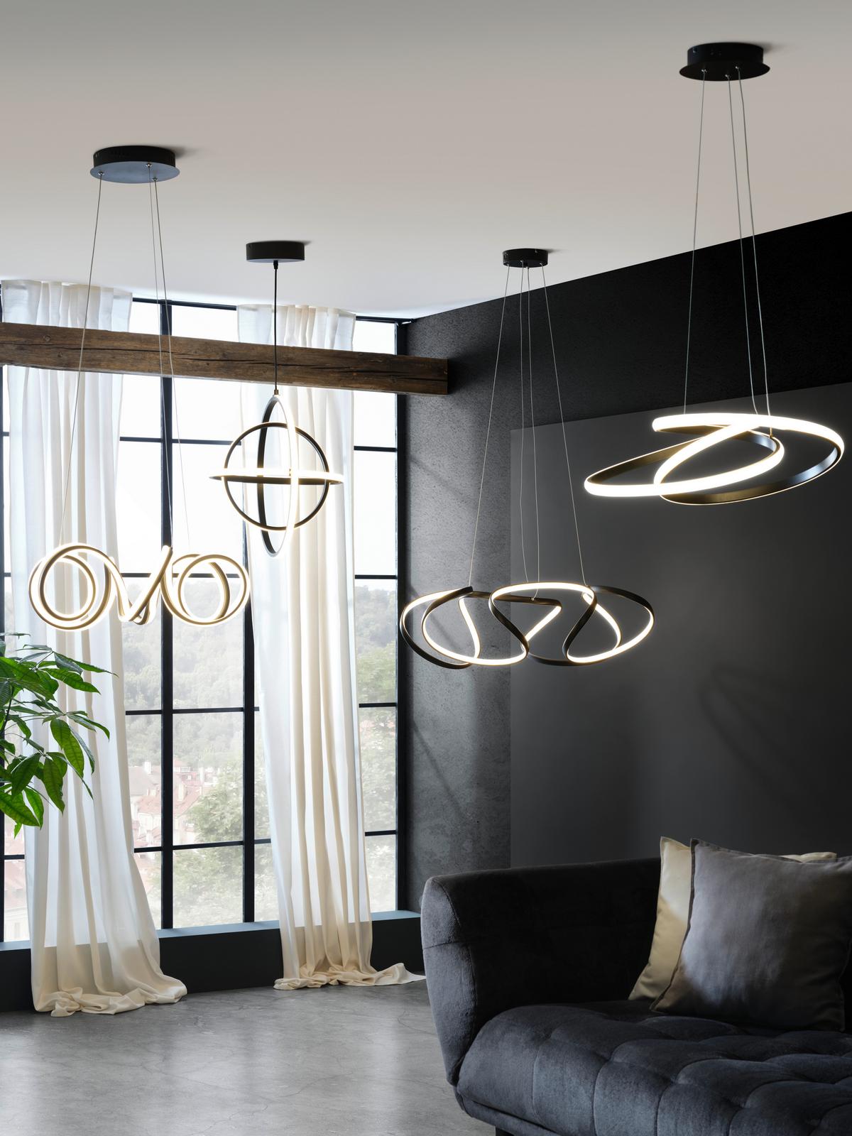 Lustră cu LED Mofer - negru, Modern, plastic/metal (50/120cm) - Premium Living