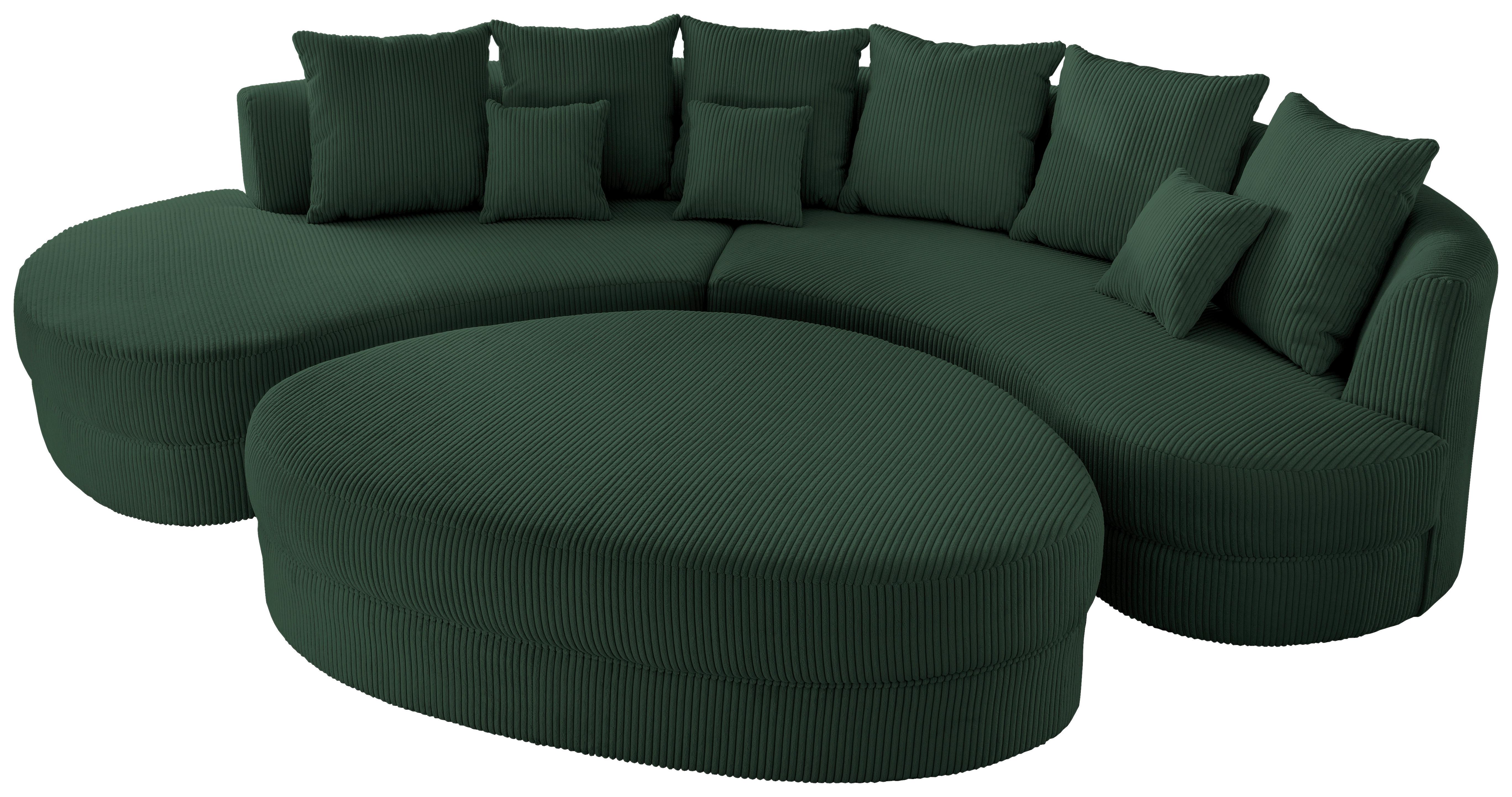 Wohnlandschaft Limoncello m. Hocker ca.300x160cm Dunkelgrün - Dunkelgrün/Schwarz, Design, Kunststoff/Textil (300/160cm) - Livetastic