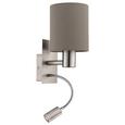 Wandleuchte max. 60 Watt + LED 'Pasteri' - Taupe/Nickelfarben, MODERN, Textil/Metall (15/38cm) Wandleuchte max. 60 Watt + LED 'Pasteri' - Taupe/Nickelfarben, MODERN, Textil/Metall (15/38cm)