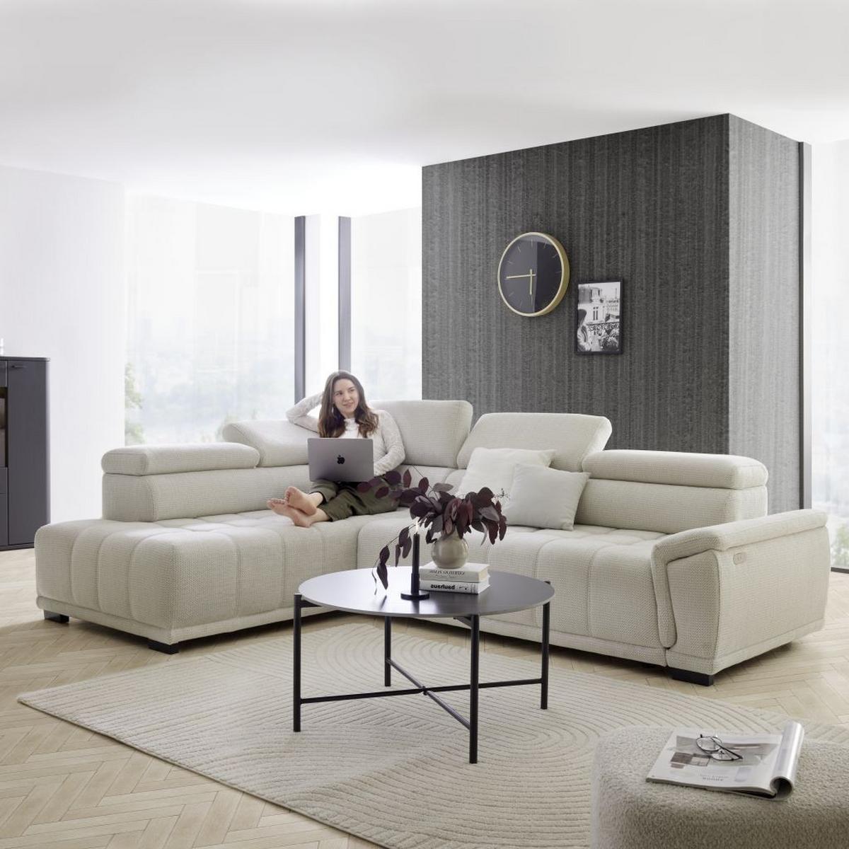 Kutna Garnitura Gremio - sivo-bijela/crna, Moderno, tekstil/plastika (206/283cm) - Modern Living