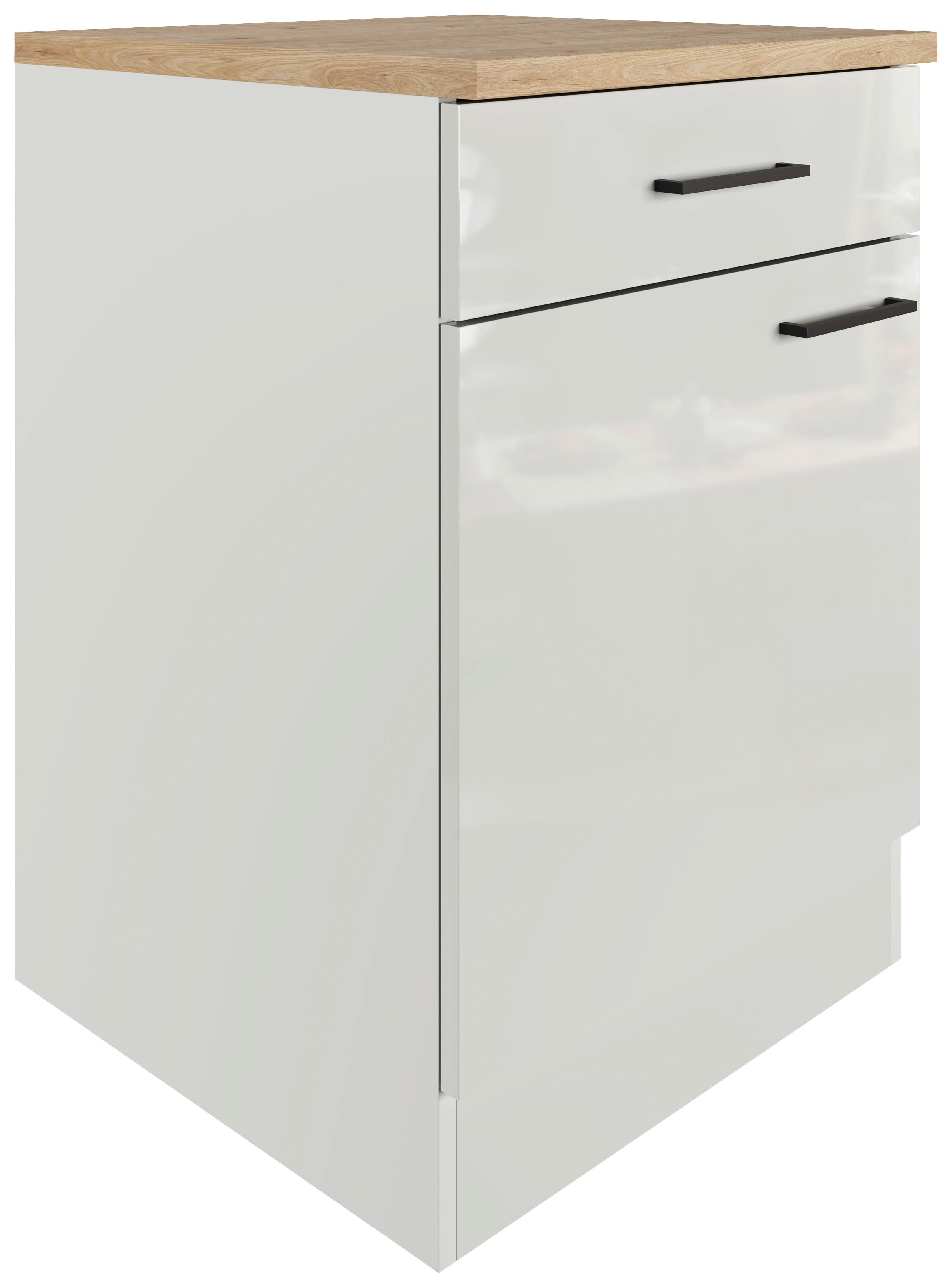 Küchenunterschrank in Lichtgrau glänzend - Schwarz/Grau, MODERN, Holzwerkstoff/Metall (60/86/60cm) - FlexWell