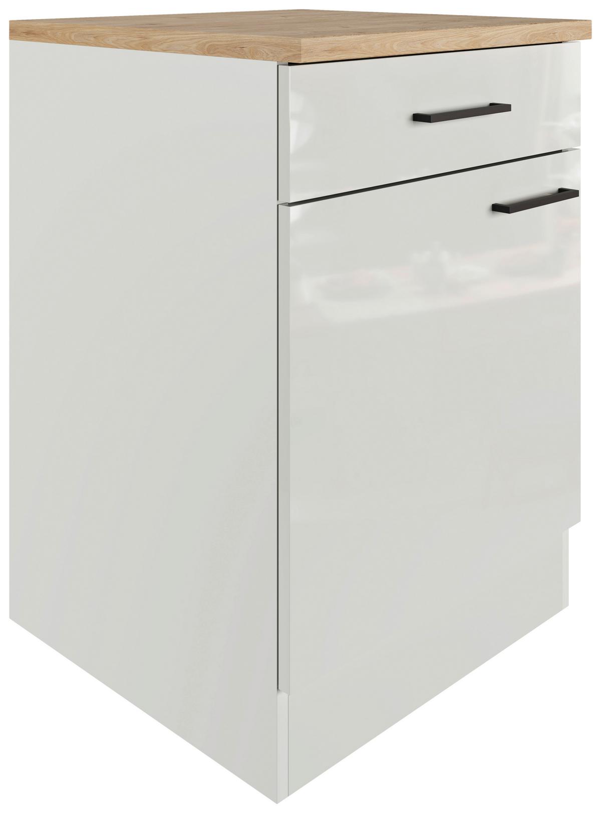 Küchenunterschrank in Lichtgrau glänzend - Schwarz/Grau, MODERN, Holzwerkstoff/Metall (60/86/60cm) - FlexWell