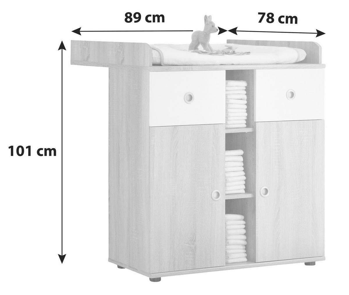 Komoda Za Previjanje Wiki Baby - bijela/hrast Sonoma, Konvencionalno, drvni materijal/plastika (89/101/78cm) - Bessagi Kids