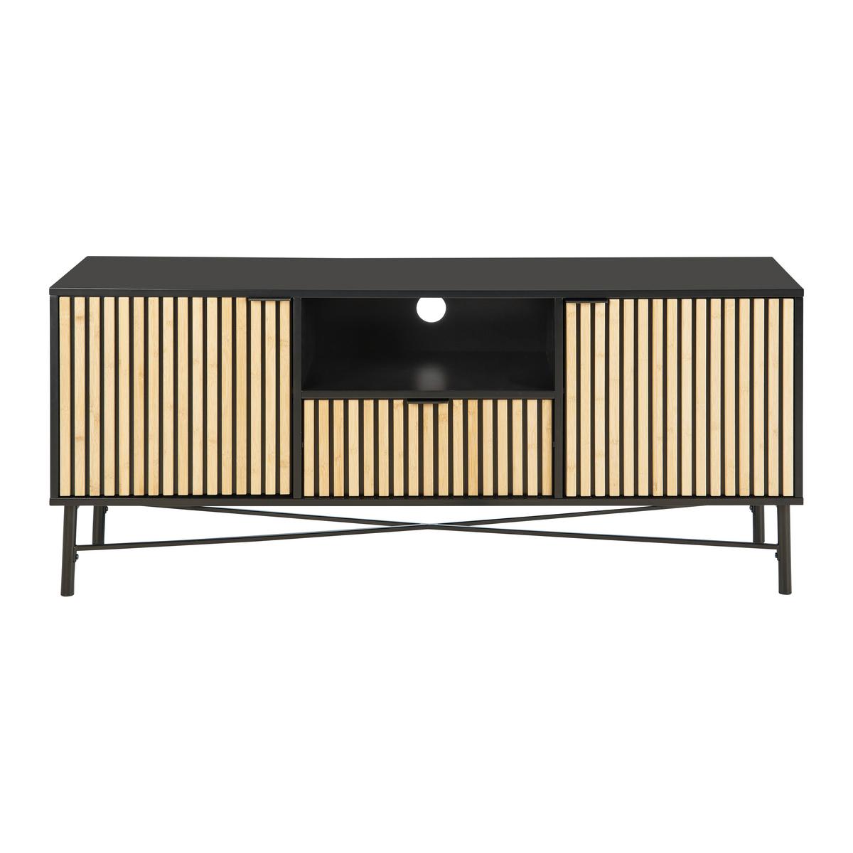Lowboard Madrid Schwarz/Naturfarben massiv - Eichefarben/Schwarz, MODERN, Holz/Holzwerkstoff (143/60/40cm) - Mömax