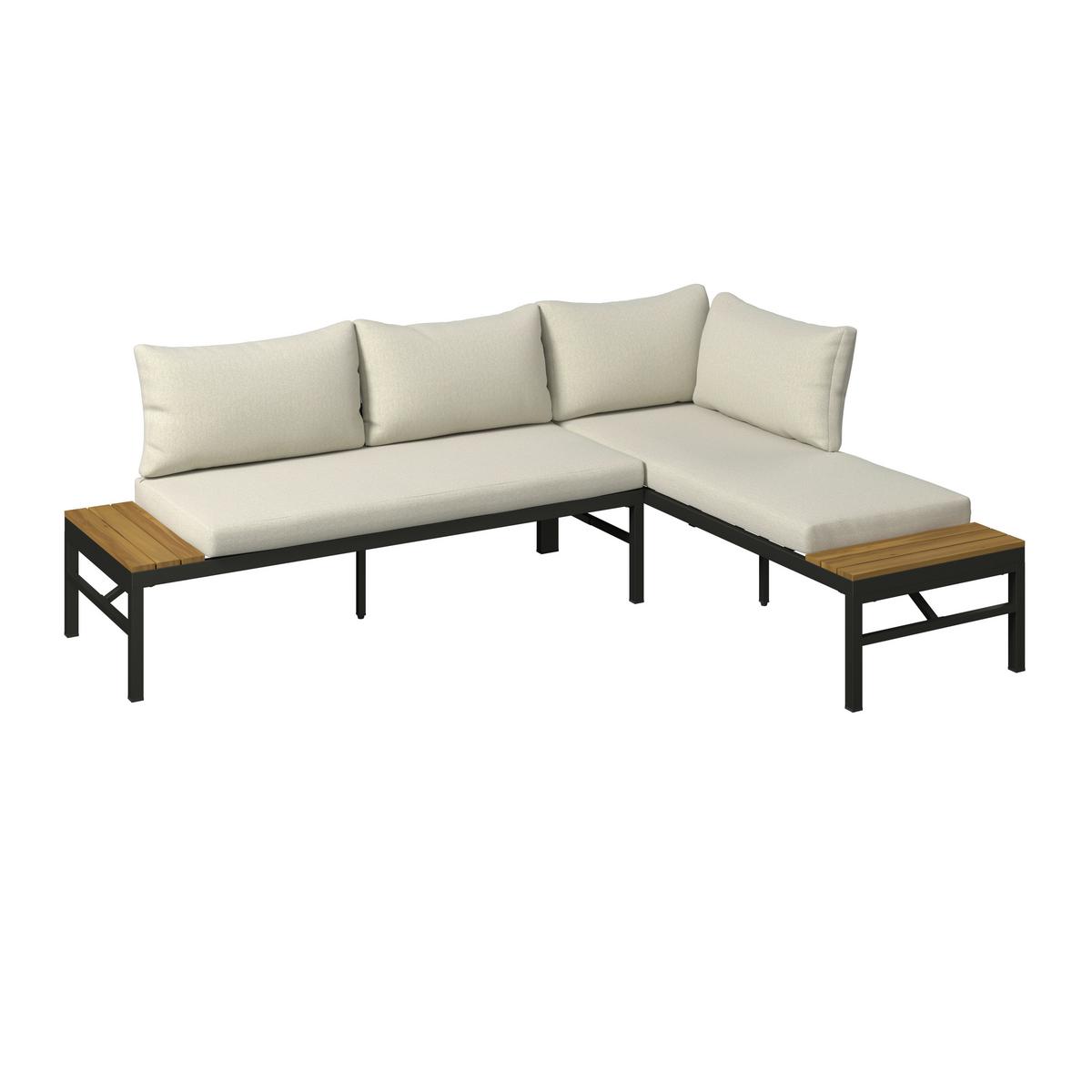 KOMPLET MEBLI TARASOWYCH MONTANA - beżowy/kolor akacjowy, Modern, metal/drewno (206/160cm) - Ambia Garden