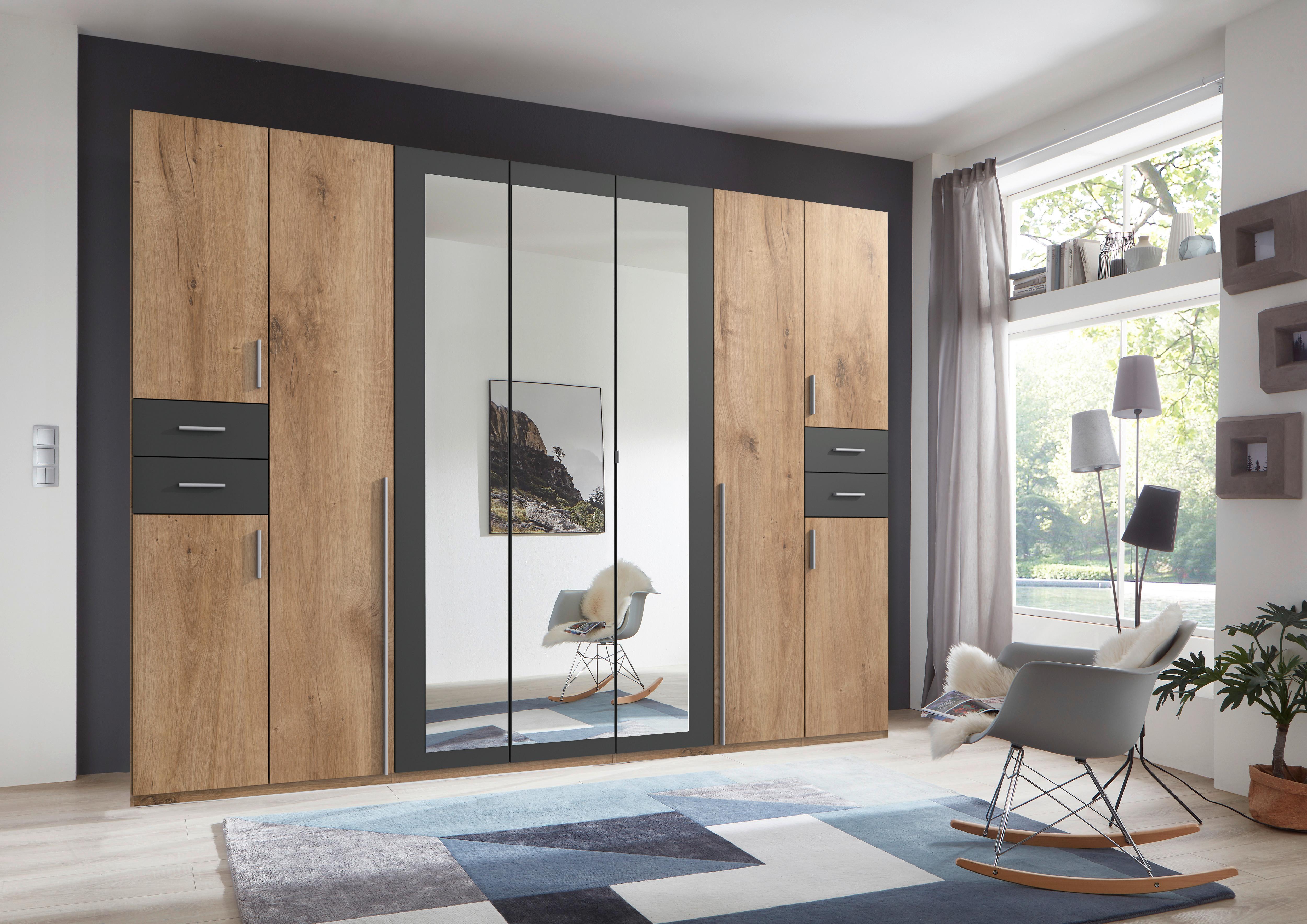 Drehtürenschrank Vegas ca. 313x208 cm Eiche/Graphit - Eichefarben/Silberfarben, Basics, Holzwerkstoff (313/208/58cm) - MID.YOU