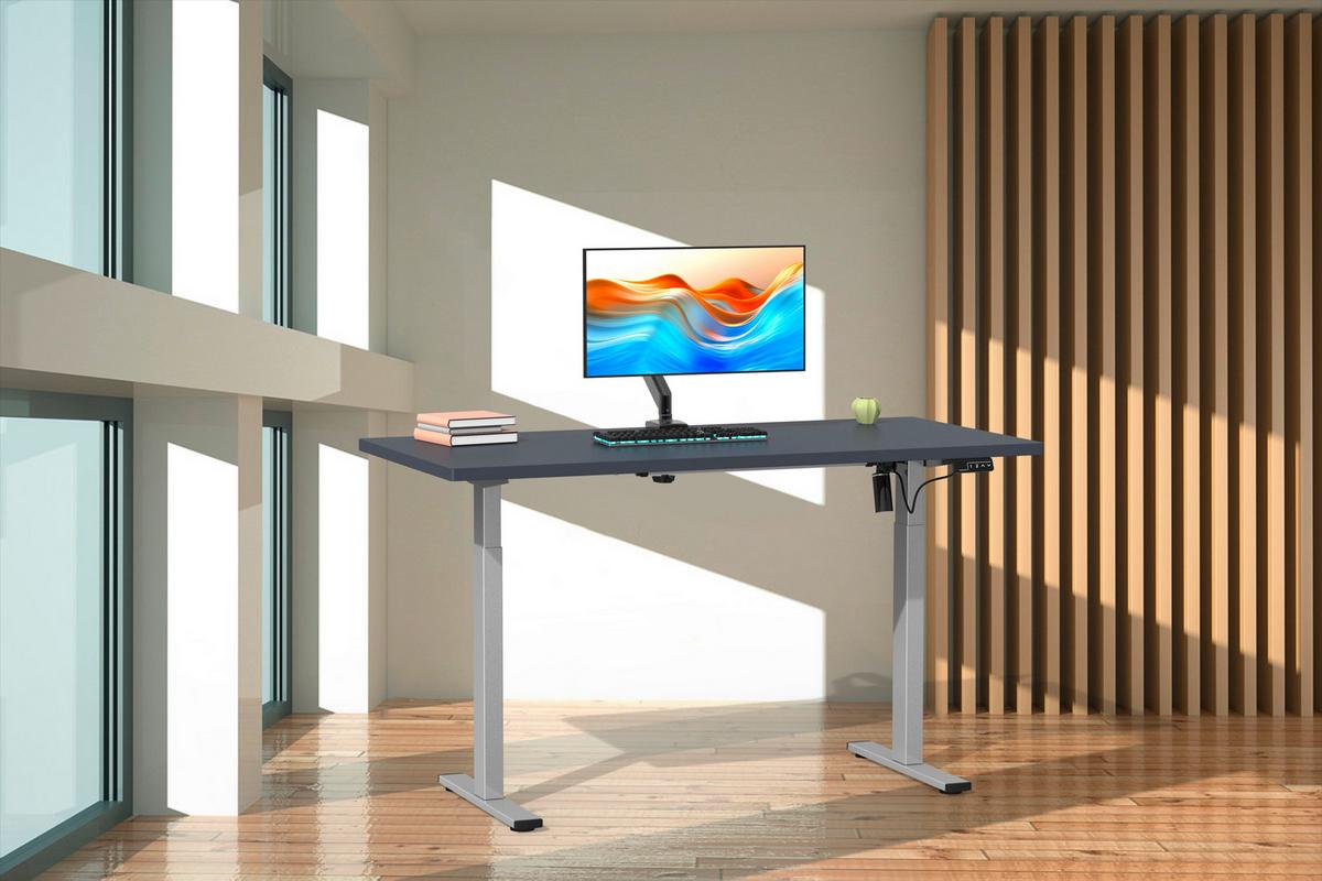 SCHREIBTISCH E-LONA - Anthrazit/Silberfarben, Design, Holzwerkstoff/Metall (140/71/80cm) - MID.YOU