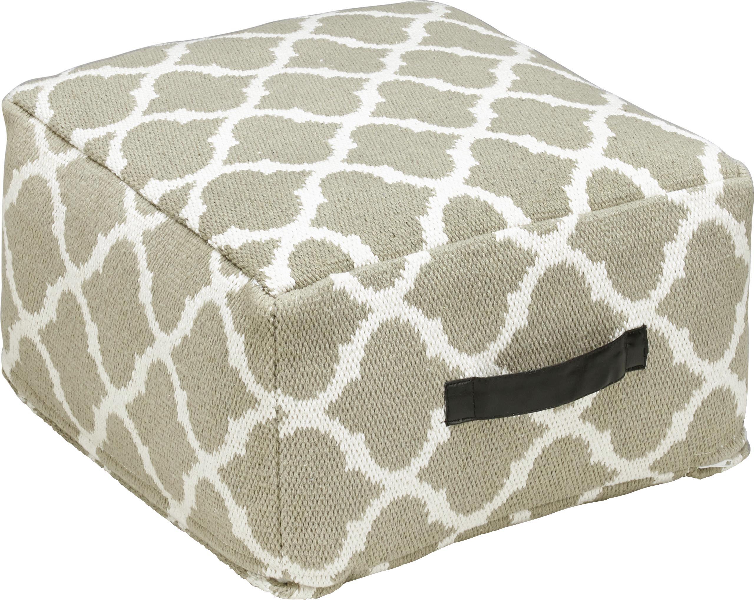Pouf in Weiß/Beige ca. 50x25cm 'Ornament' - Beige/Naturfarben, KONVENTIONELL, Textil (50/50/25cm) - Bessagi Home
