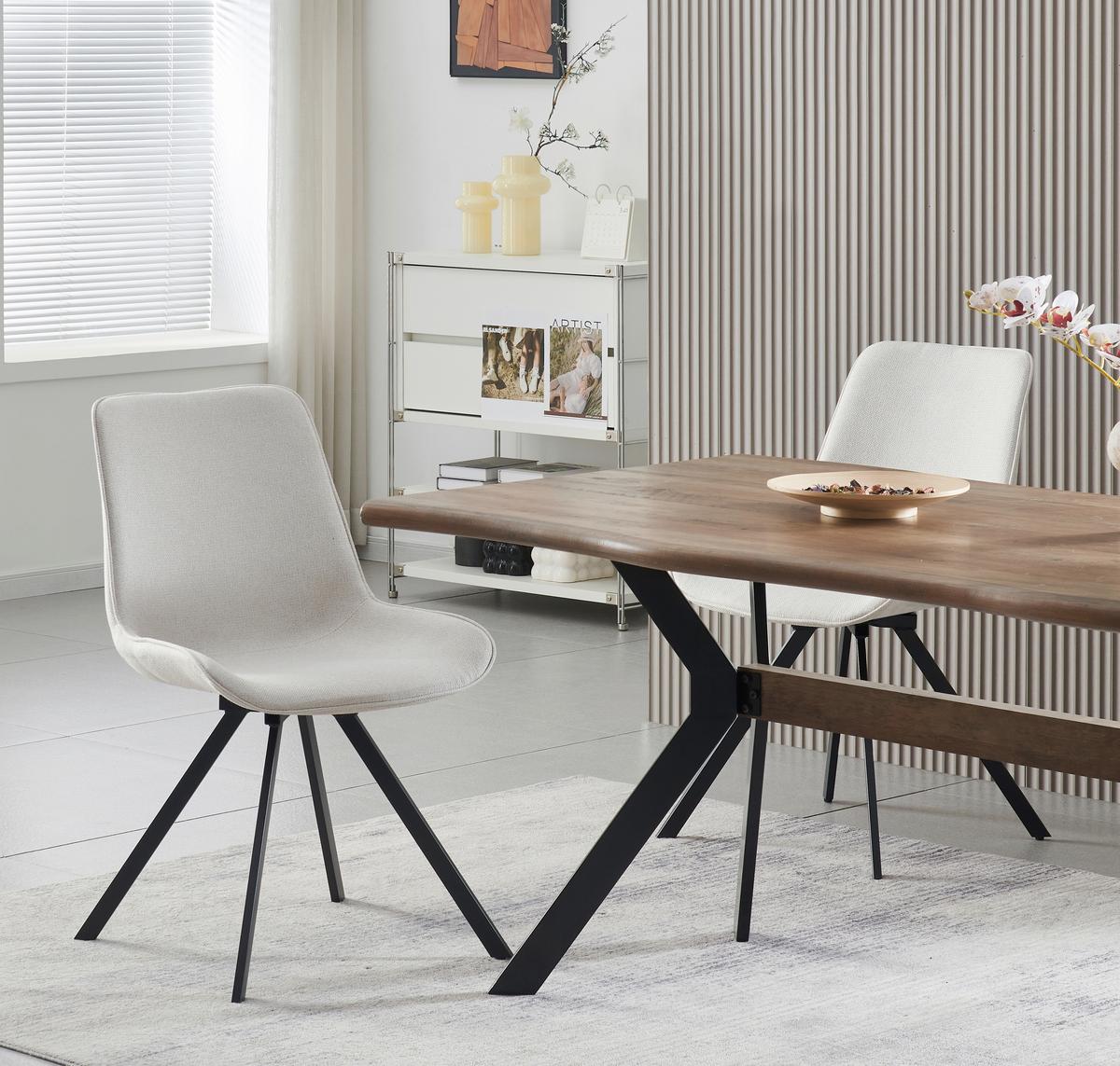 STUHL-SET EMILIA - Creme/Schwarz, Modern, Textil/Metall (52/85/61cm) - MID.YOU