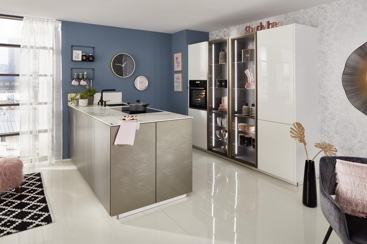 Einbauküche Vegas-Plus - Weiss/Beige, Modern, Holzwerkstoff (245/240cm) - Dieter Knoll