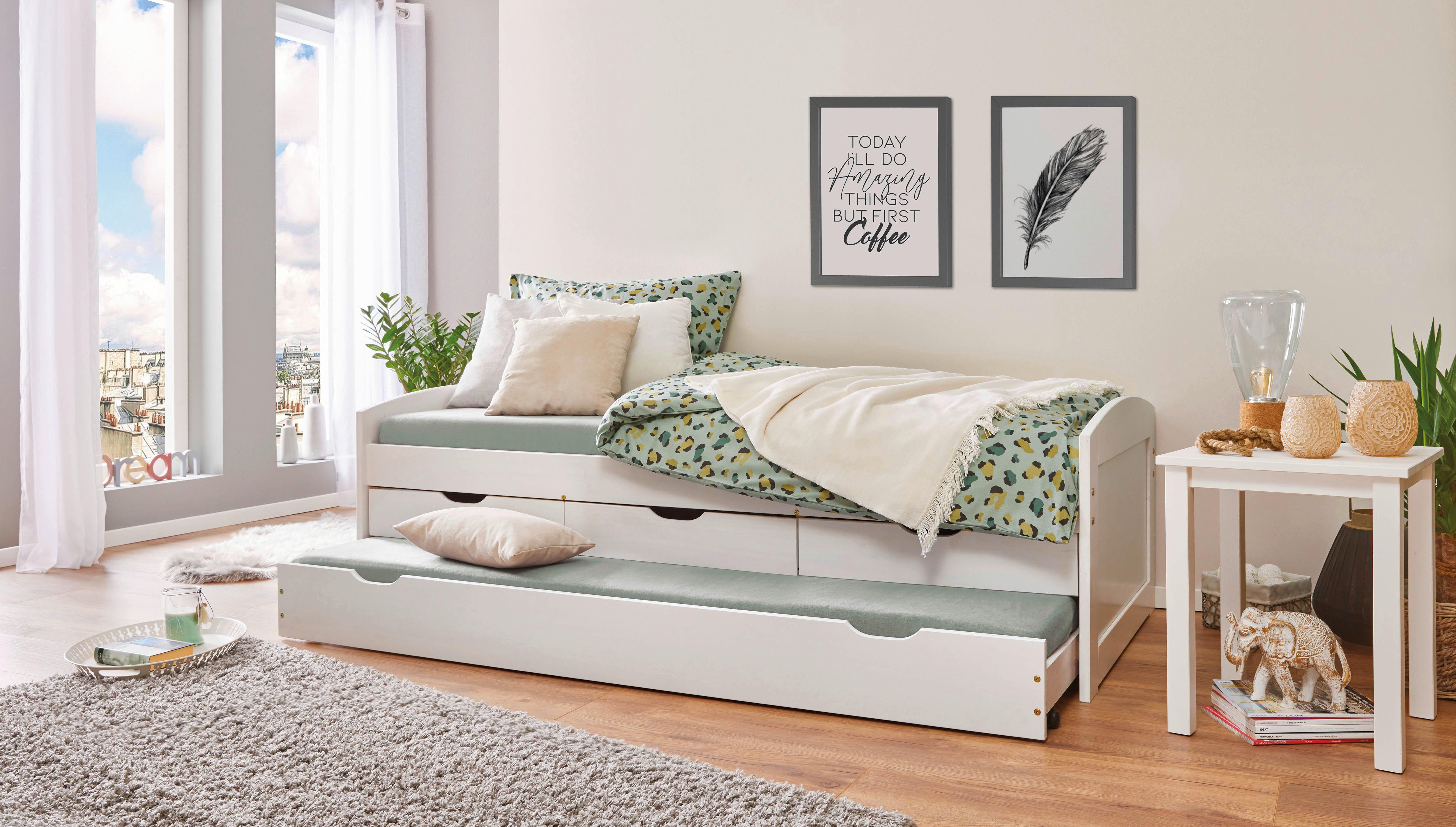 Ausziehbett Ulli ca. 90x190 cm Weiß - Braun/Naturfarben, MODERN, Holz/Holzwerkstoff (90/190cm) - MID.YOU