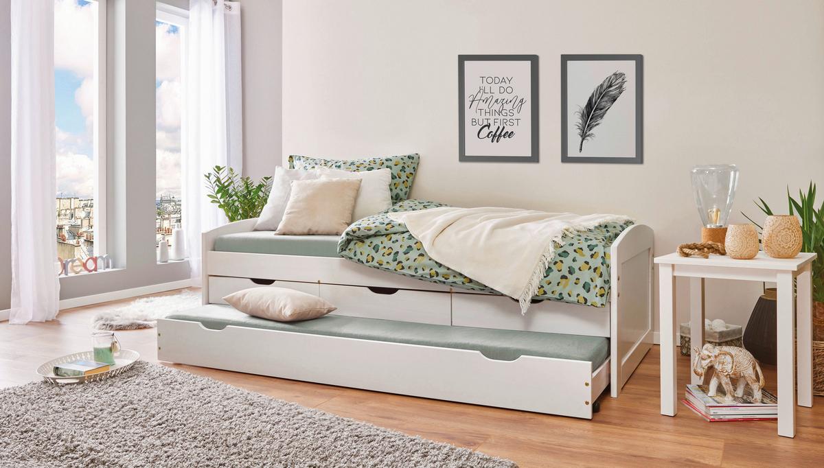 Ausziehbett Ulli ca. 90x190 cm Weiß - Braun/Naturfarben, MODERN, Holz/Holzwerkstoff (90/190cm) - MID.YOU