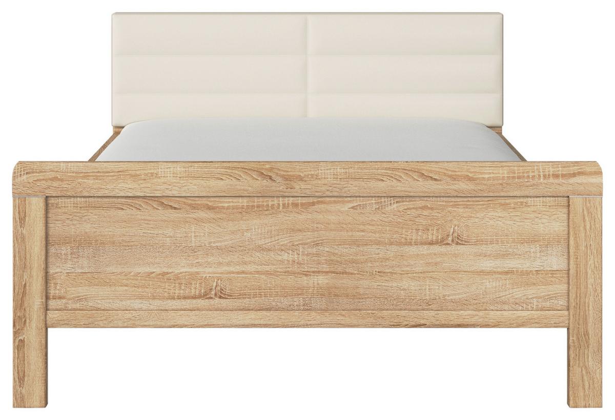 Postelja Evelyn, Barva Hrasta, Barva Šampanjca, 140x200 - barve šampanjca/hrast sonoma, Design, leseni material/tekstil (140/200cm) - Novel
